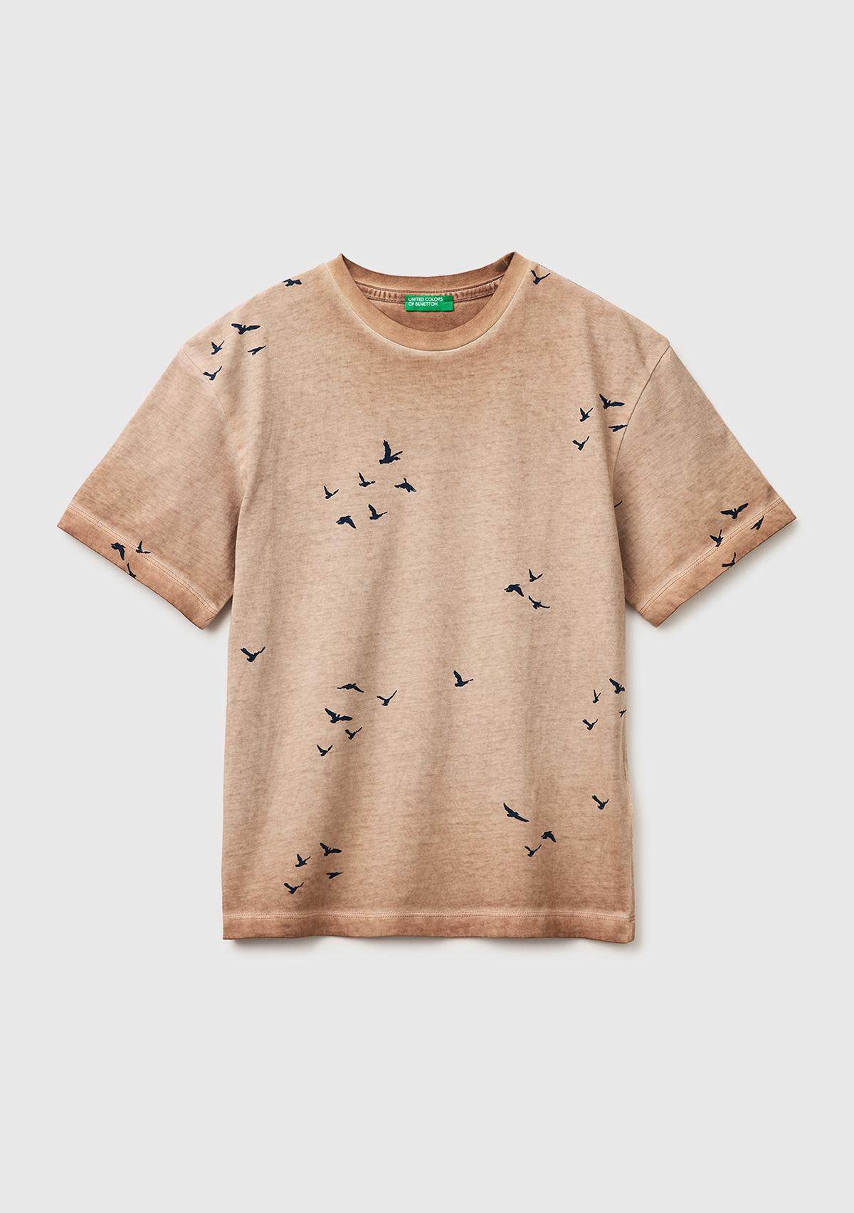 Erkek Çocuk Kahverengi Çoklu Baskılı Yuvarlak Yaka T-Shirt