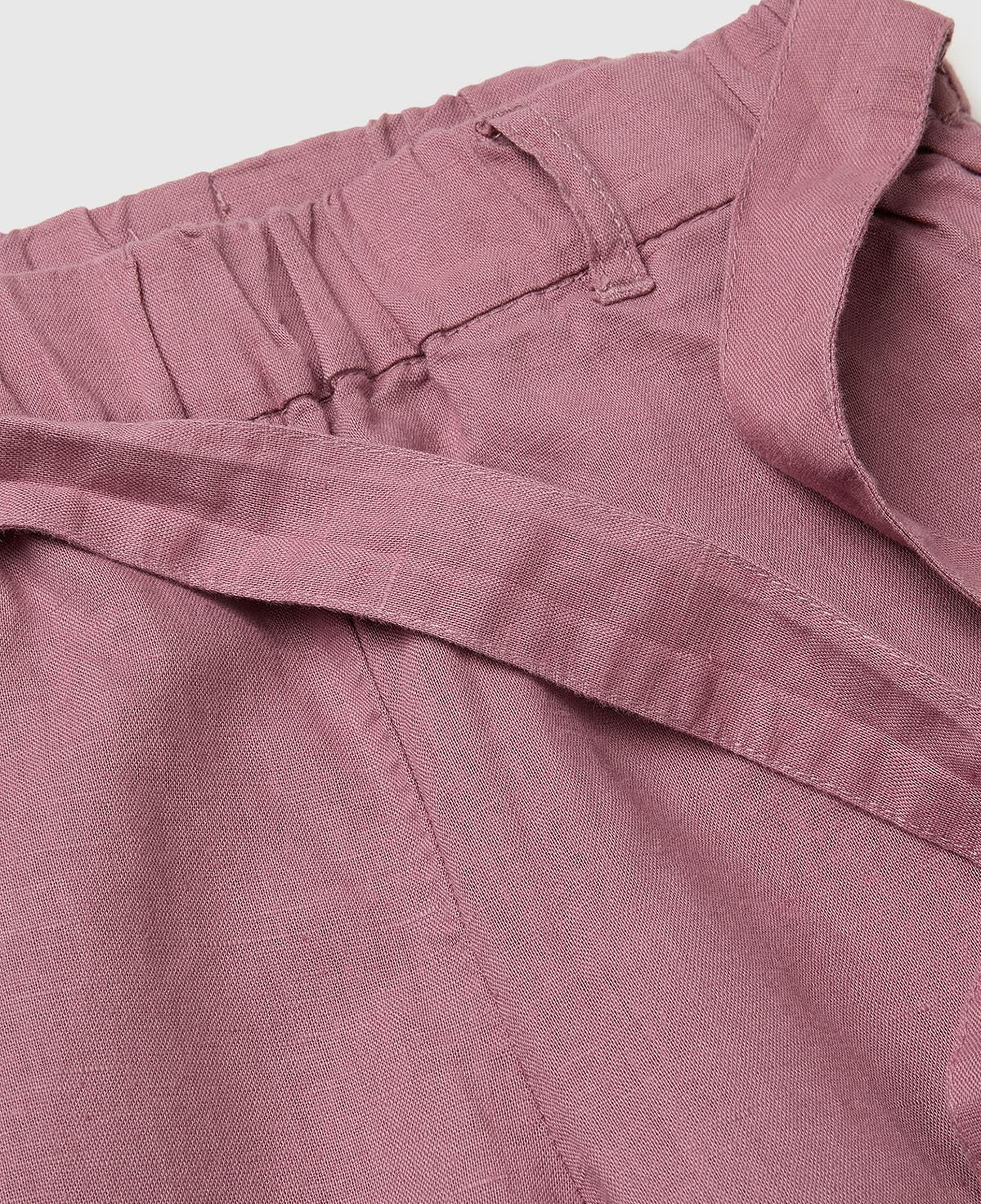 Kız Çocuk Mürdüm Keten Karışımlı Beli Dikişli Kuşaklı Geniş Paça Pantolon