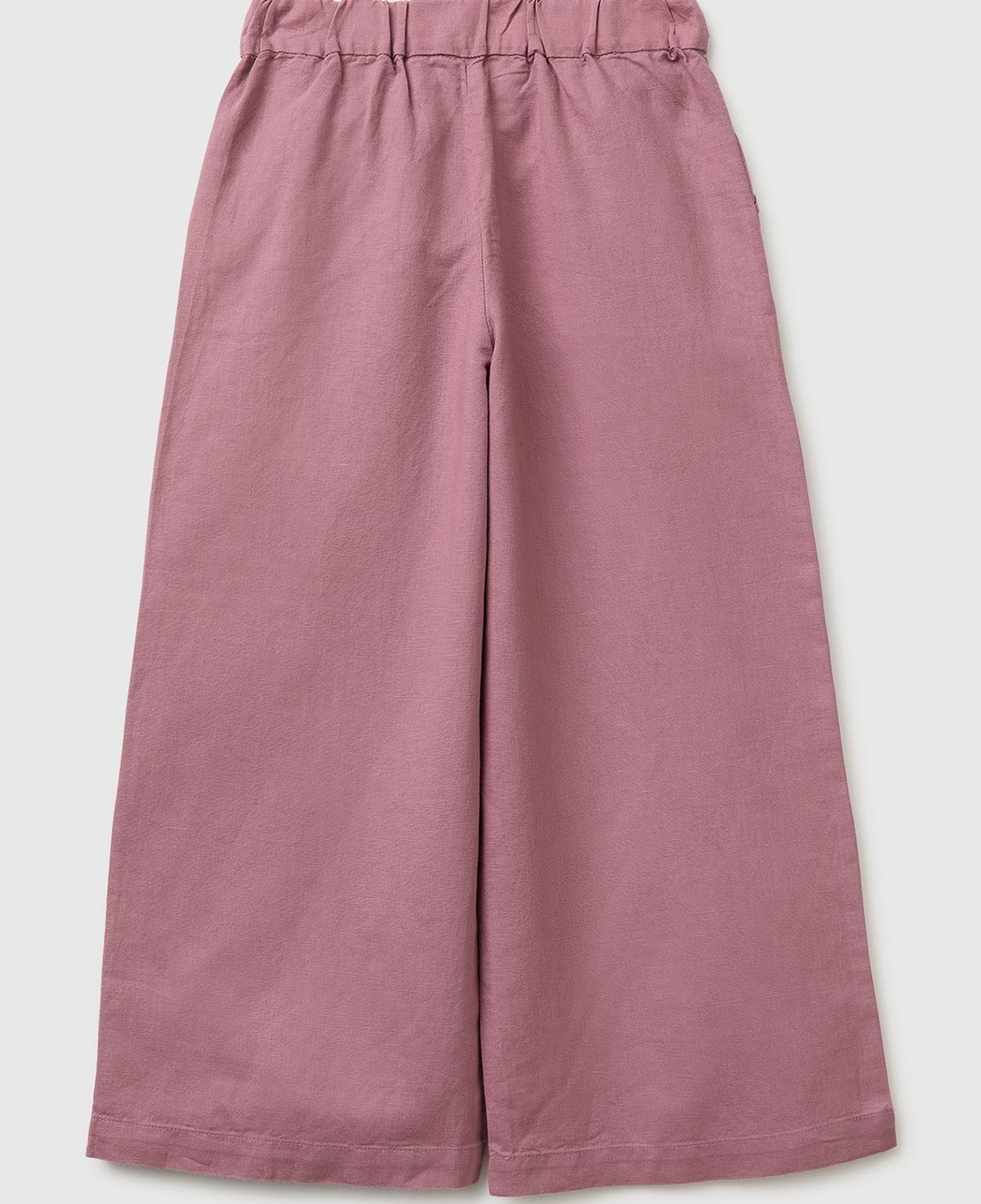 Kız Çocuk Mürdüm Keten Karışımlı Beli Dikişli Kuşaklı Geniş Paça Pantolon