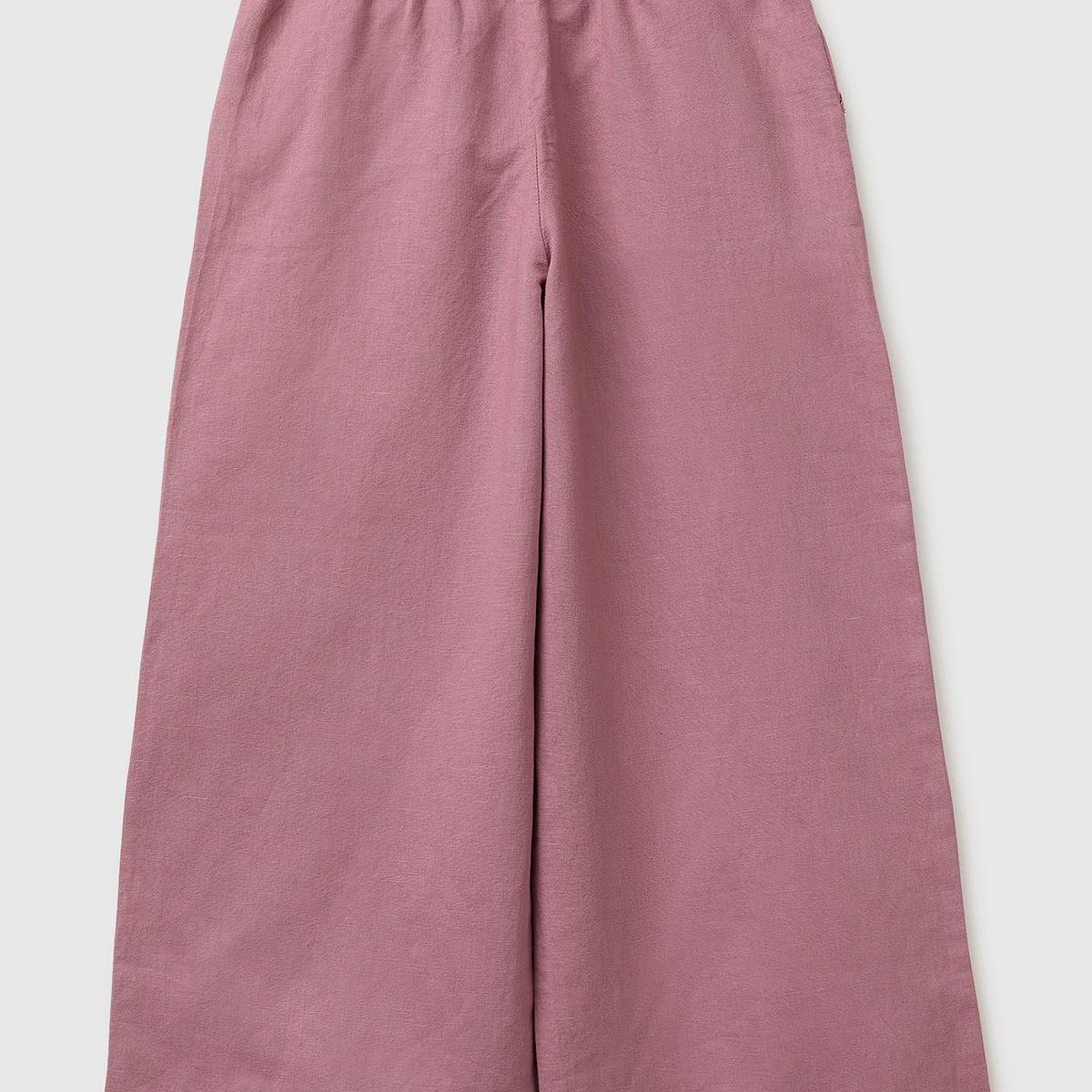 Kız Çocuk Mürdüm Keten Karışımlı Beli Dikişli Kuşaklı Geniş Paça Pantolon