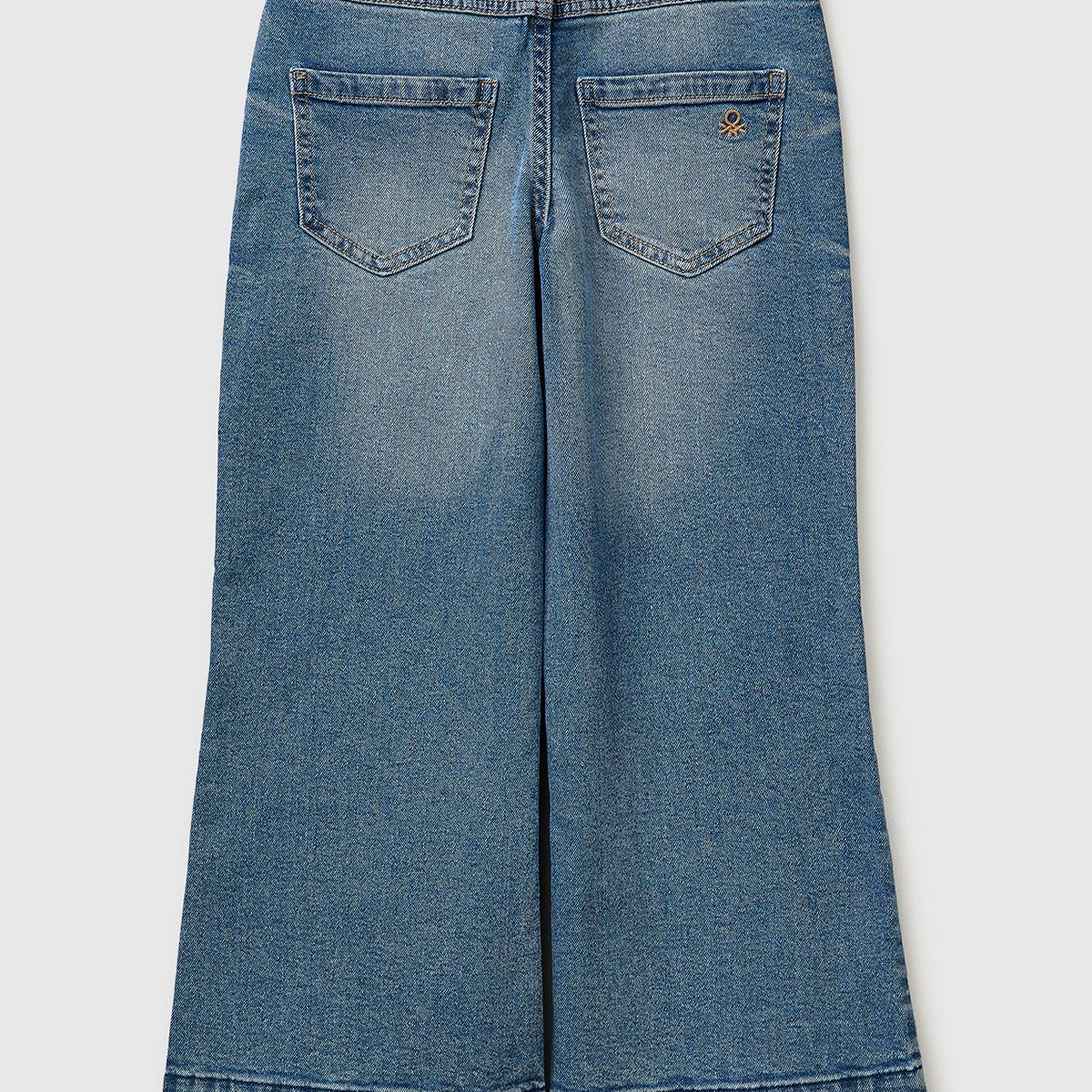 Kız Çocuk Mavi Fularlı Paça Detaylı Denim Pantolon