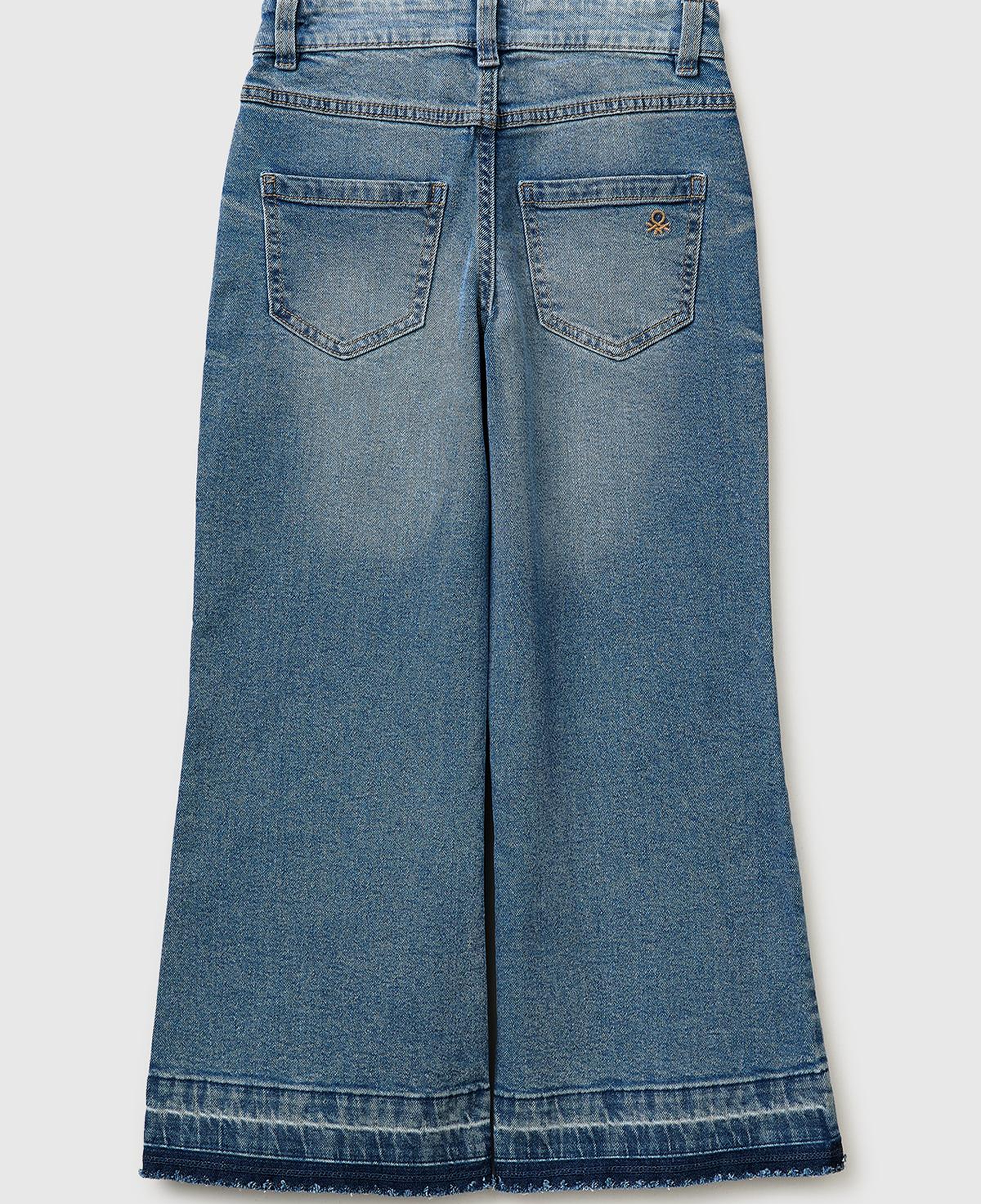 Kız Çocuk Mavi Fularlı Paça Detaylı Denim Pantolon