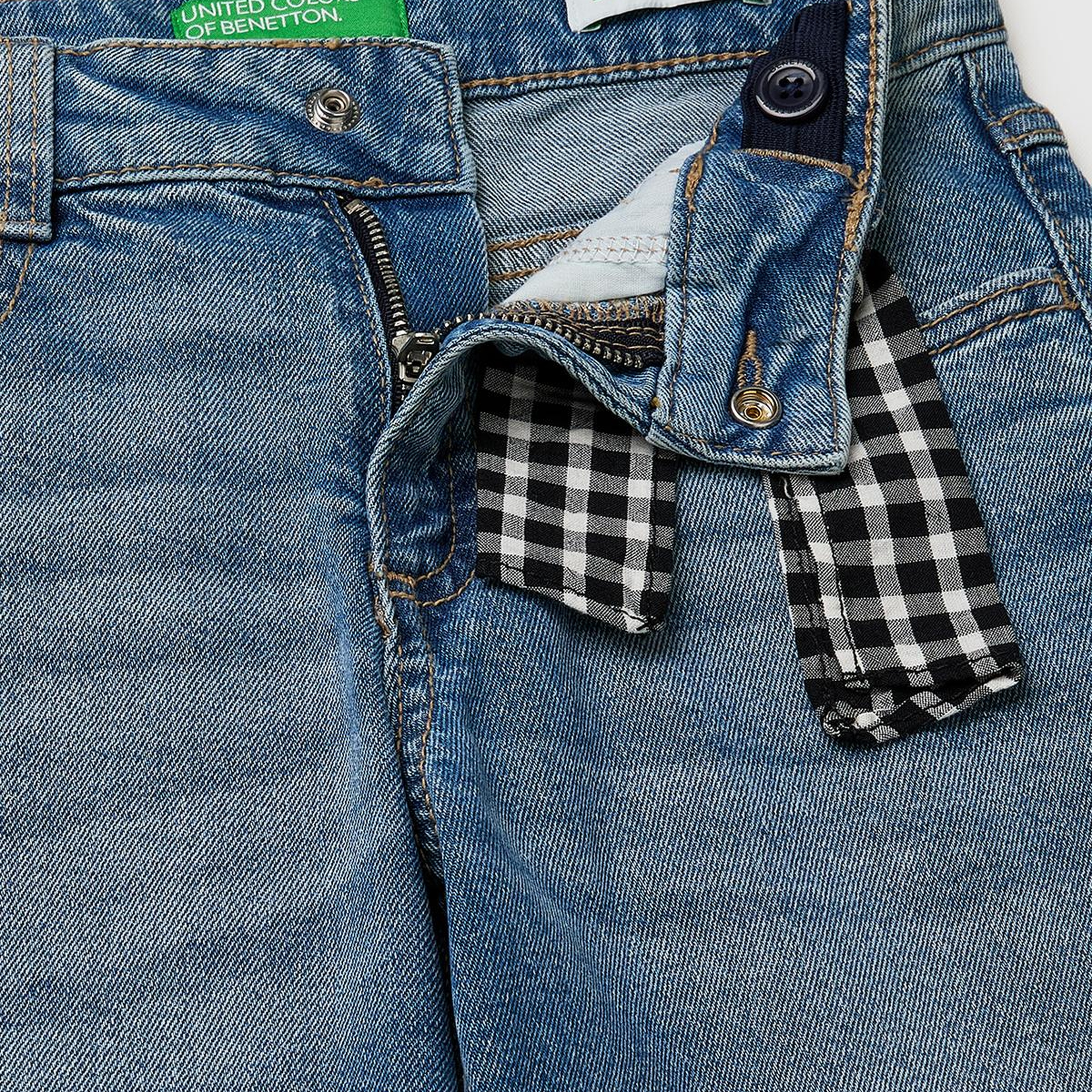 Kız Çocuk Mavi Fularlı Paça Detaylı Denim Pantolon
