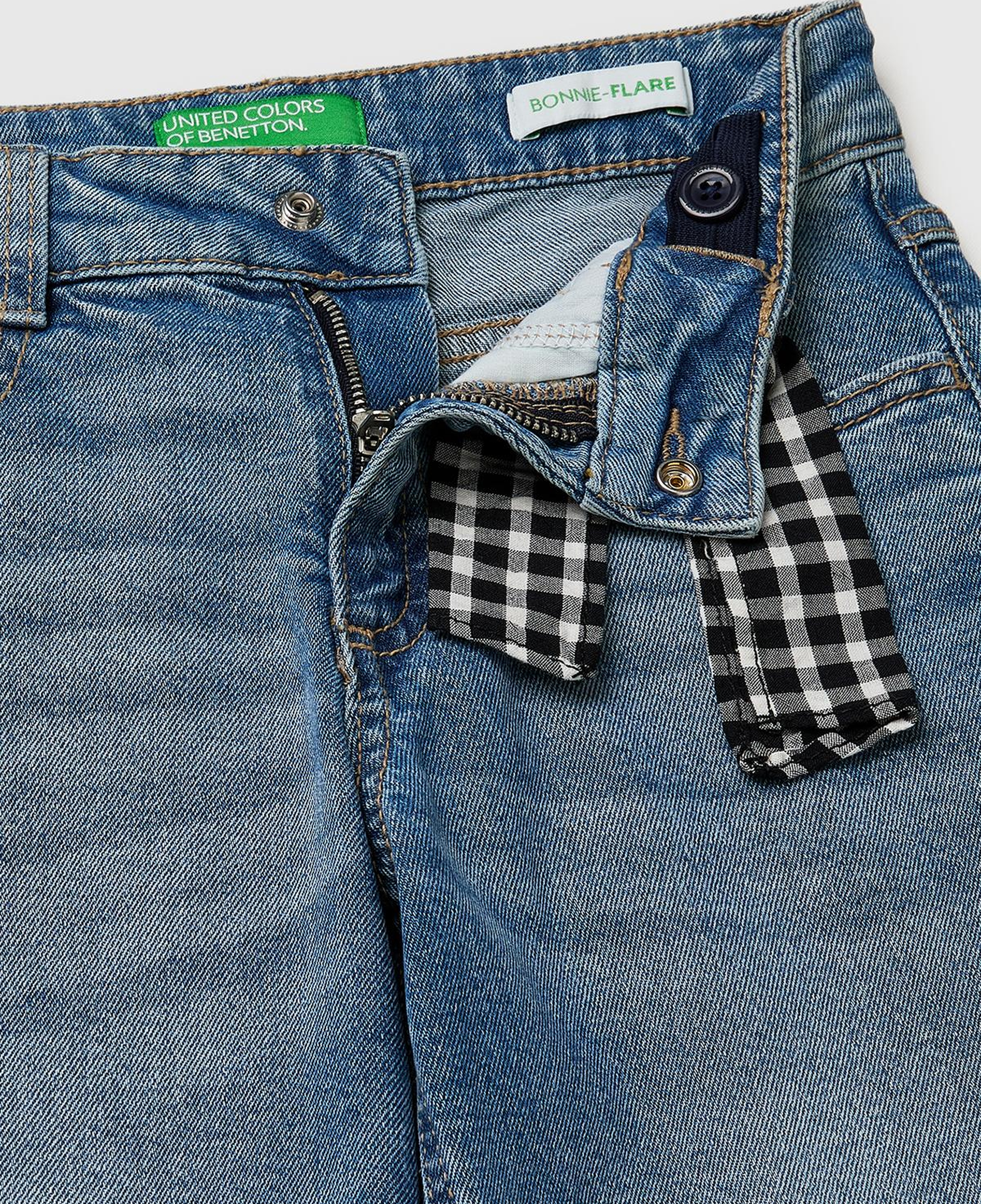 Kız Çocuk Mavi Fularlı Paça Detaylı Denim Pantolon