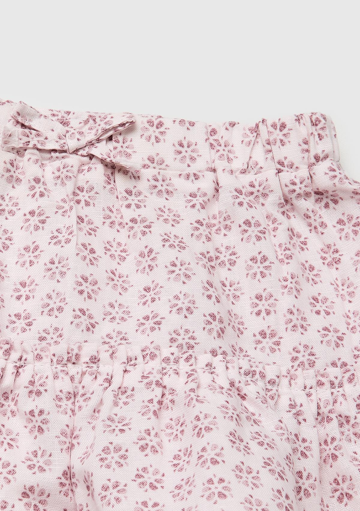 Kız Çocuk Toz Pembe Tamamı Baskılı Beli Fiyonklu Etek