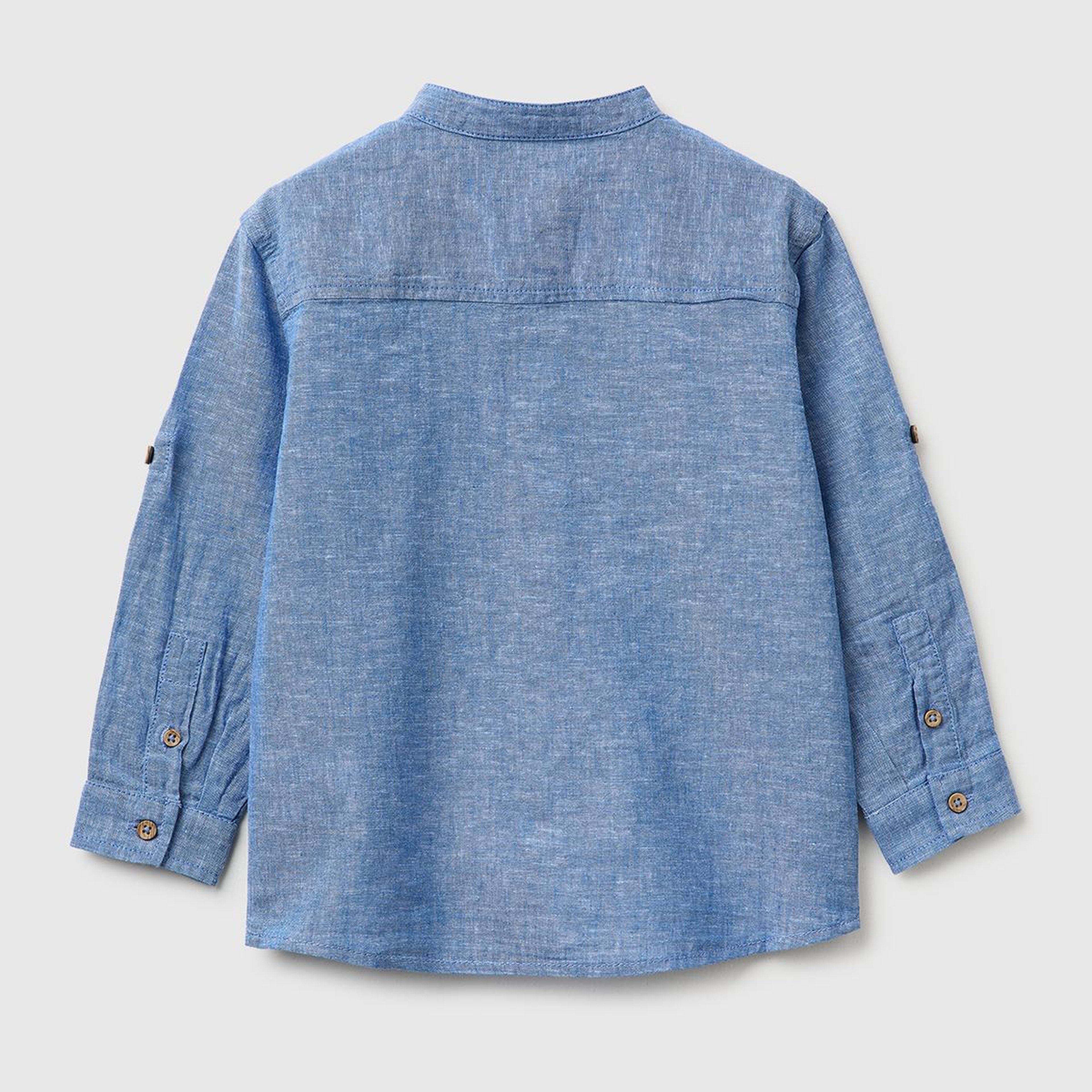 Erkek Çocuk Mavi Logo İşlemeli Yama Cepli Henley Yaka Gömlek