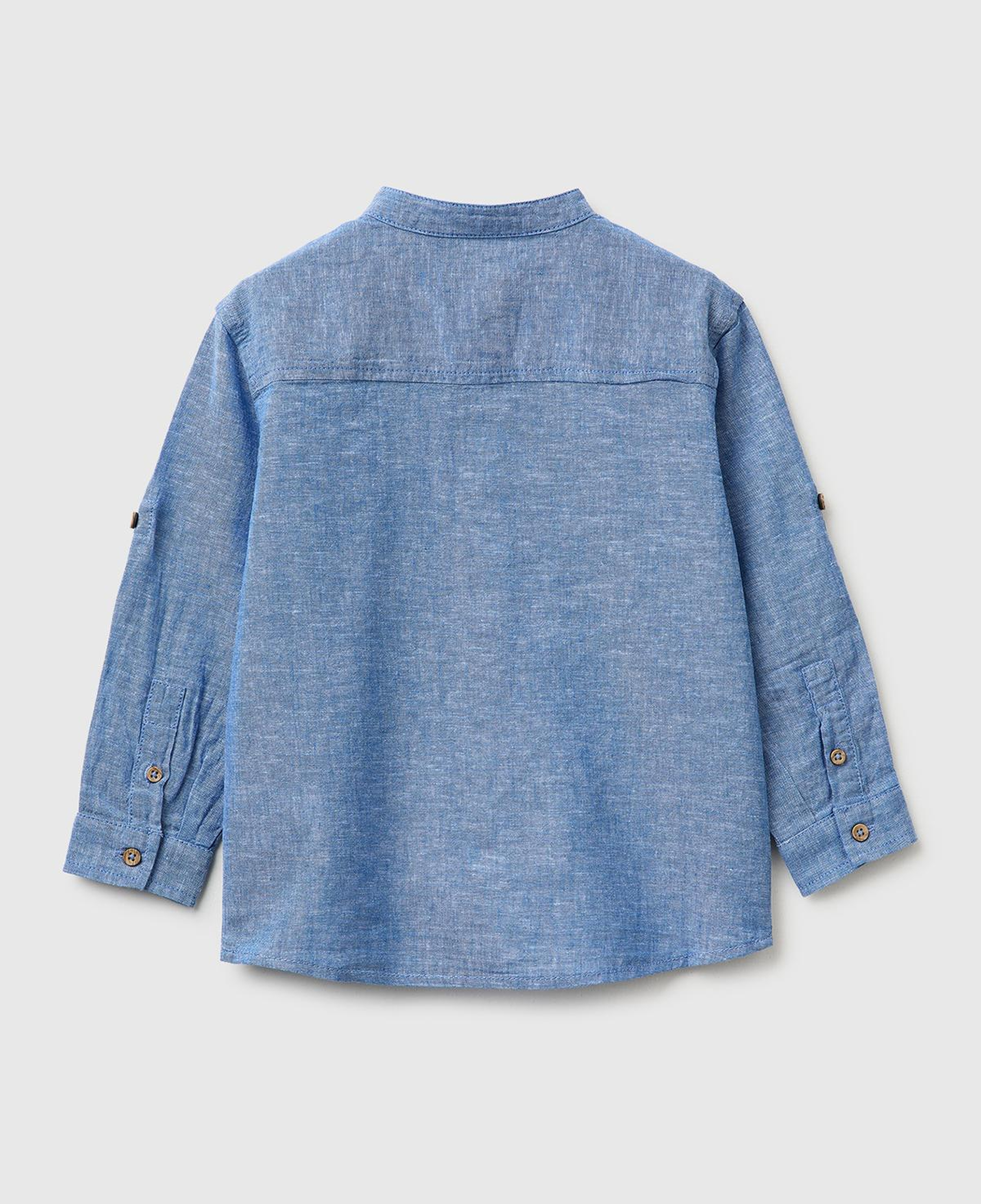 Erkek Çocuk Mavi Logo İşlemeli Yama Cepli Henley Yaka Gömlek
