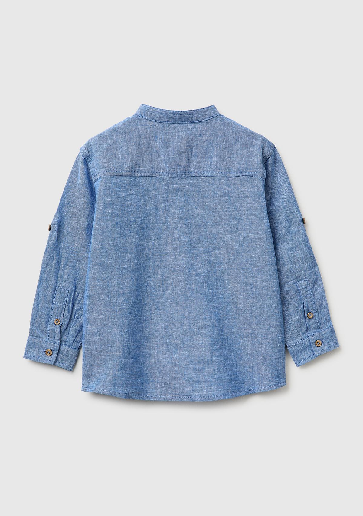 Erkek Çocuk Mavi Logo İşlemeli Yama Cepli Henley Yaka Gömlek