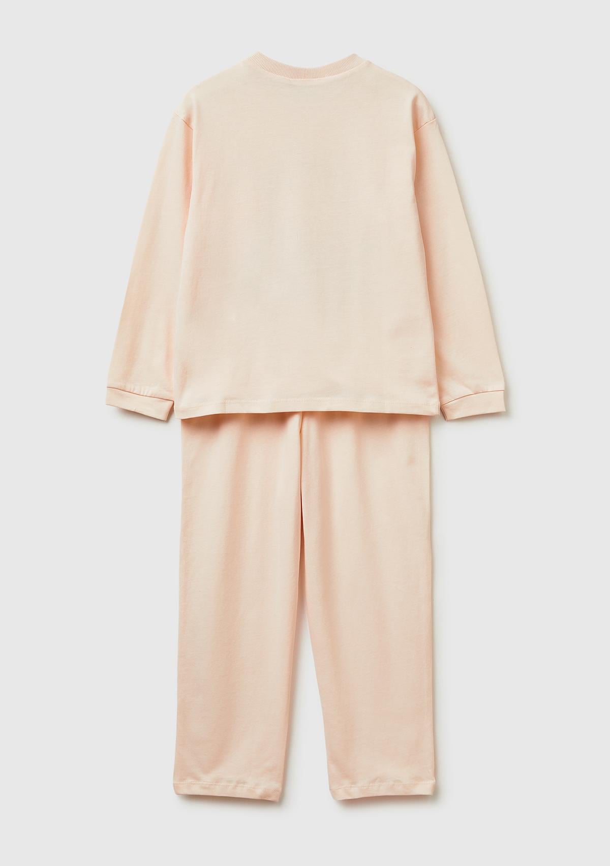 Erkek Çocuk Yavruağzı Kabarık Simli Baskılı Uzun Kollu Pijama Takımı