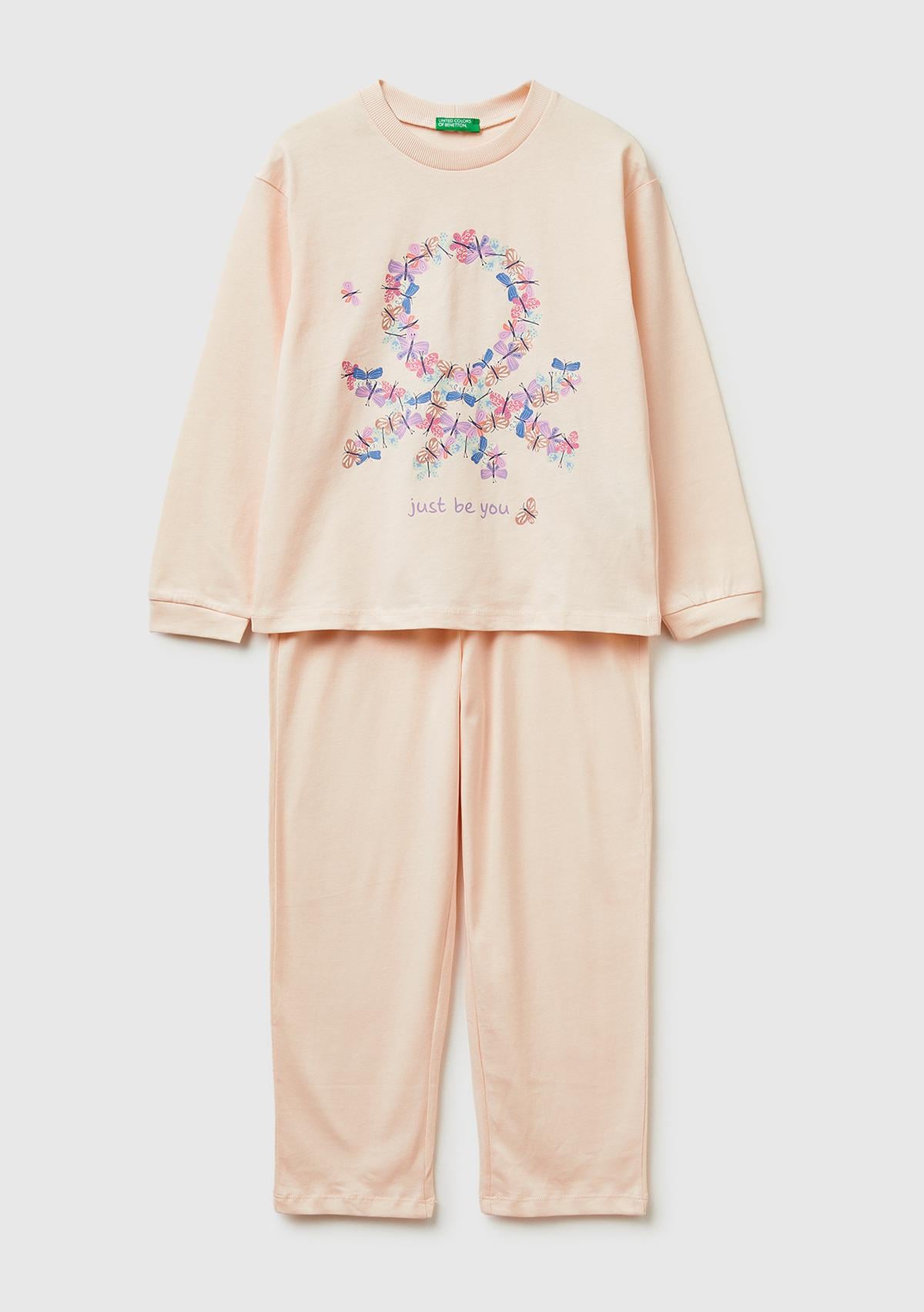 Erkek Çocuk Yavruağzı Kabarık Simli Baskılı Uzun Kollu Pijama Takımı
