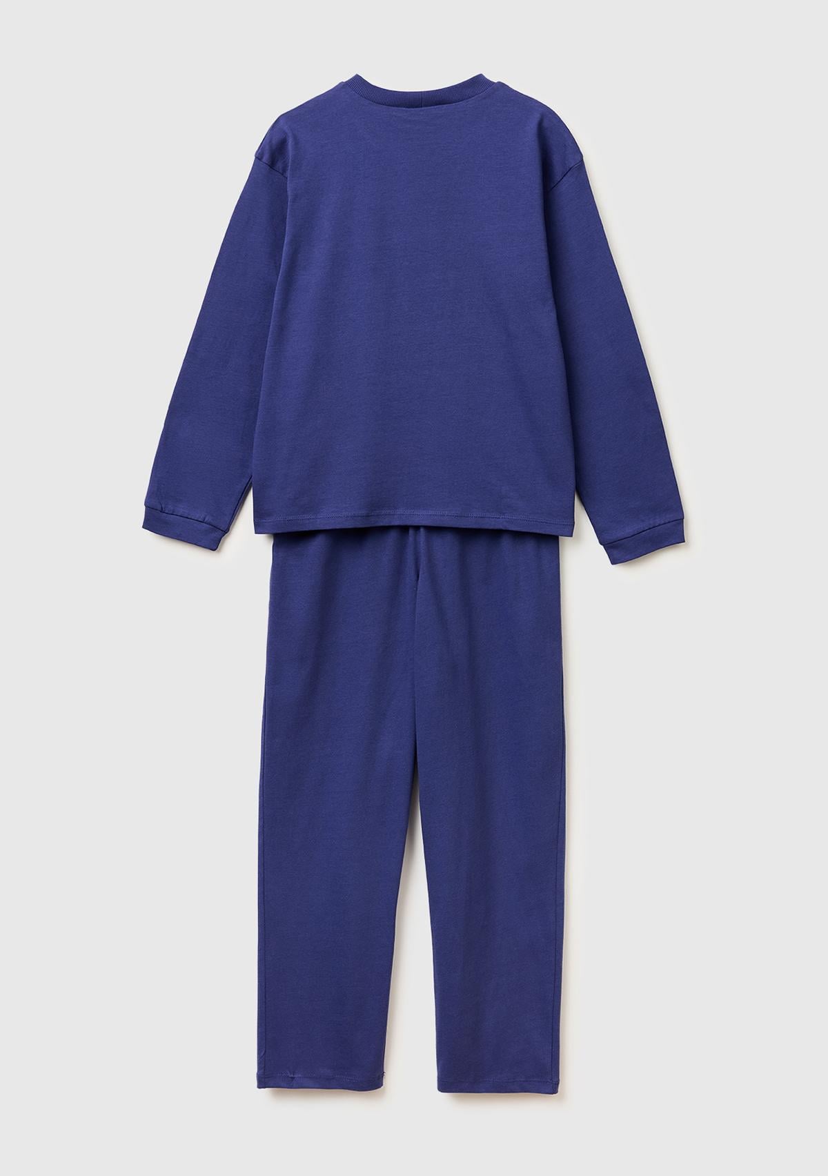 Erkek Çocuk Lavanta Mavisi Kabarık Simli Baskılı Uzun Kollu Pijama Takımı