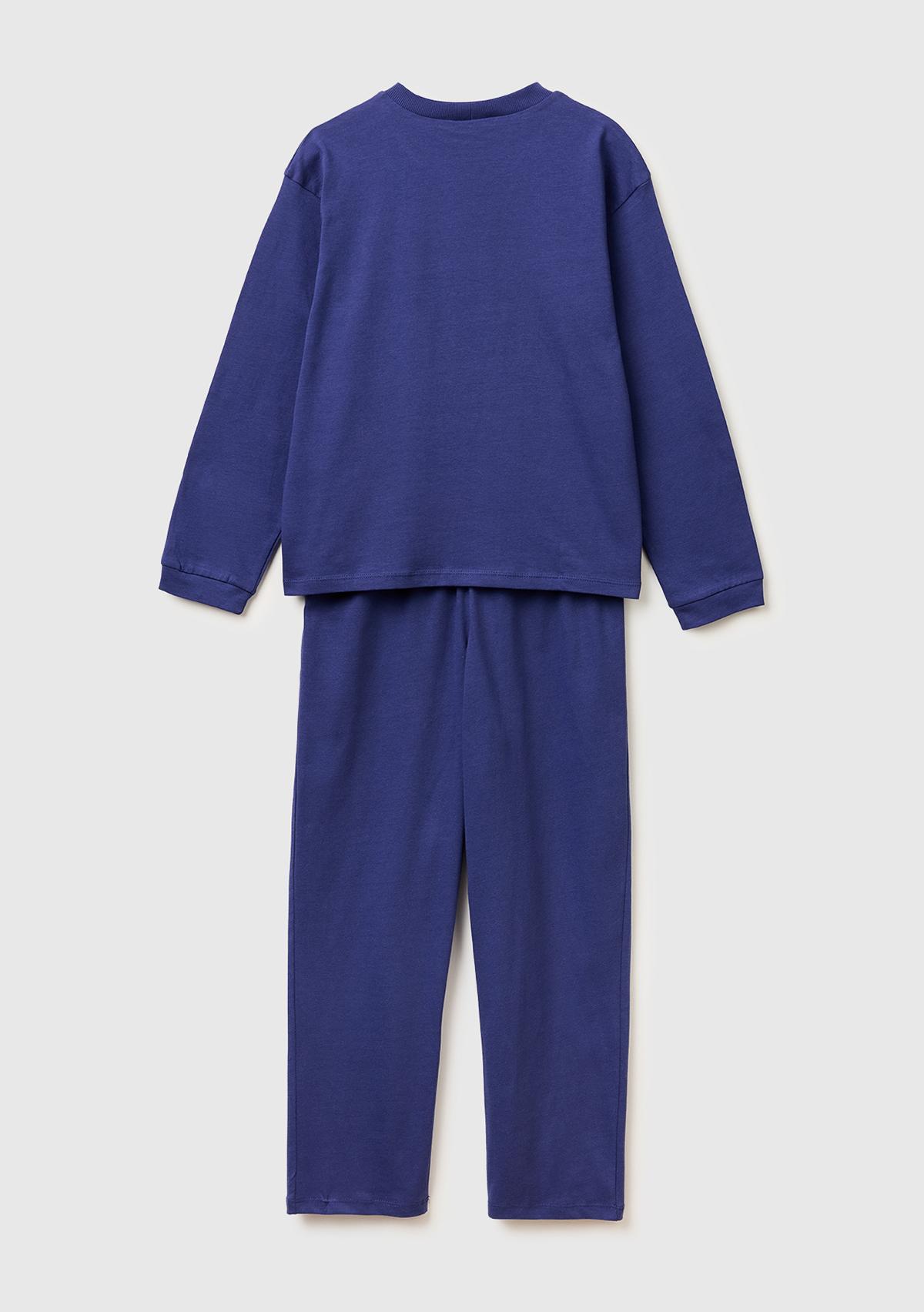 Erkek Çocuk Lavanta Mavisi Kabarık Simli Baskılı Uzun Kollu Pijama Takımı