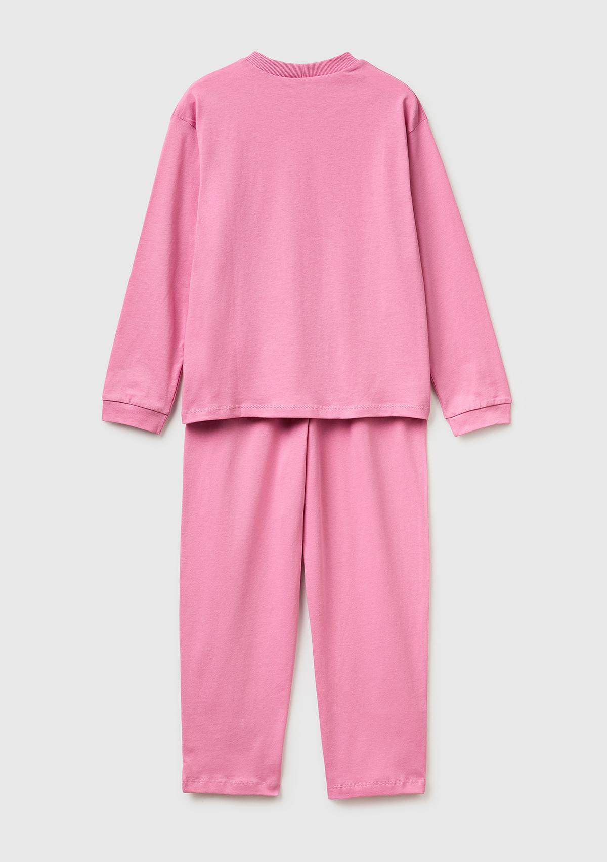 Erkek Çocuk Gül Kurusu Kabarık Simli Baskılı Uzun Kollu Pijama Takımı