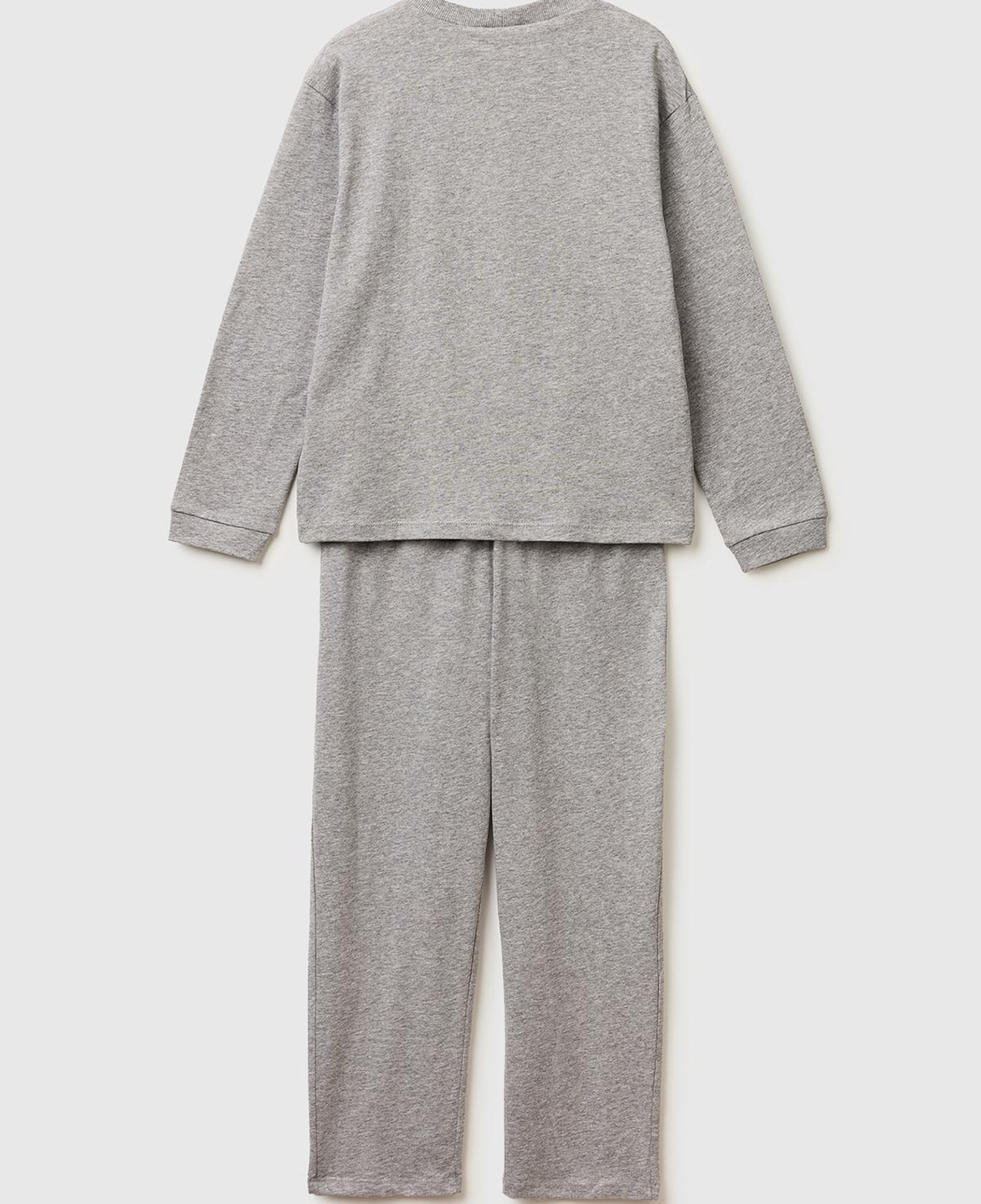 Erkek Çocuk Gri melanj Kabarık Simli Baskılı Uzun Kollu Pijama Takımı