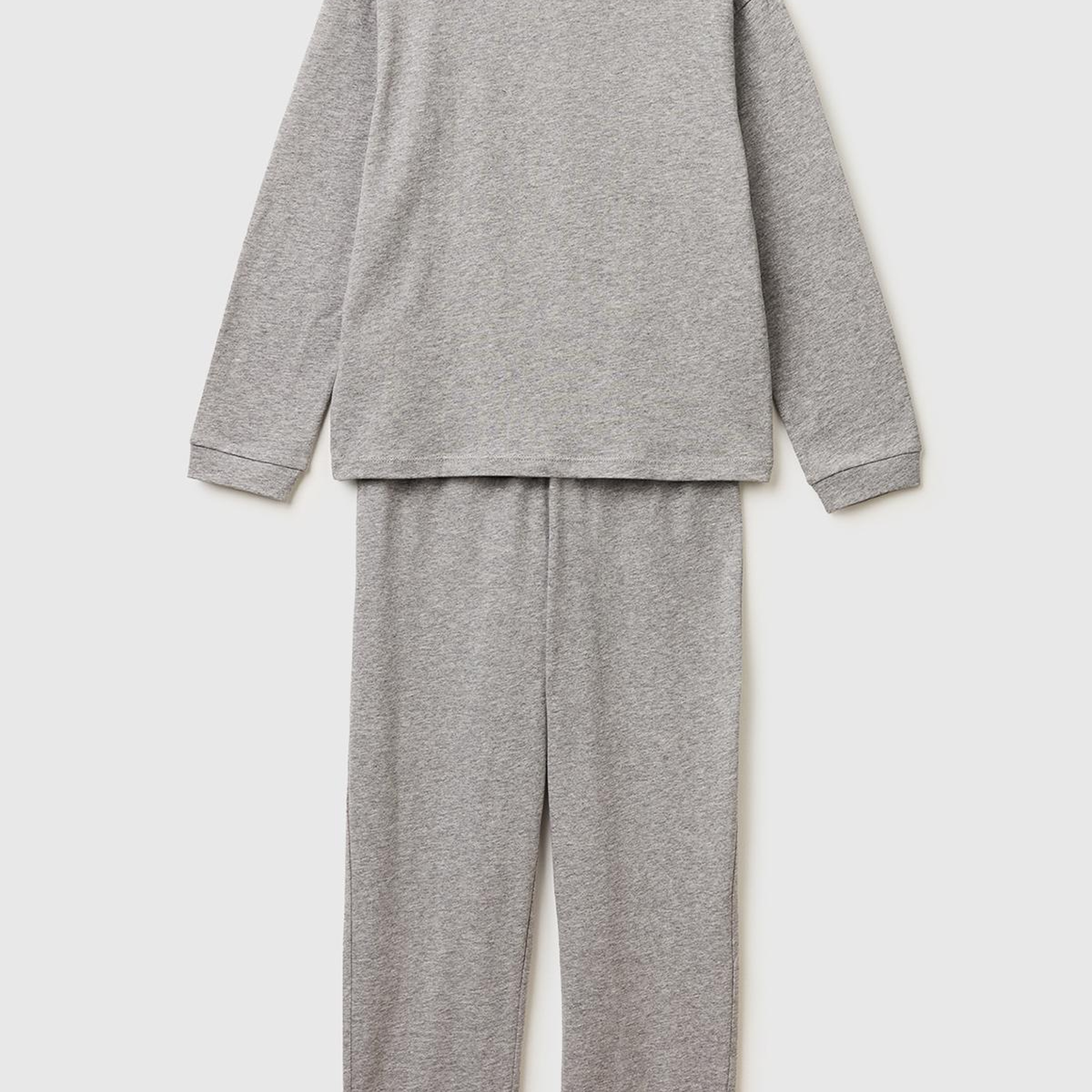 Erkek Çocuk Gri melanj Kabarık Simli Baskılı Uzun Kollu Pijama Takımı
