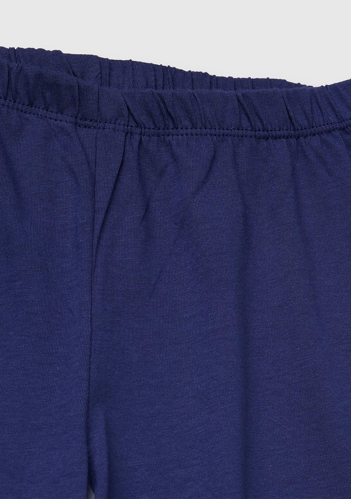Erkek Çocuk Beyaz Göğsü Logolu Kontrast Detaylı Şortlu Pijama Takımı