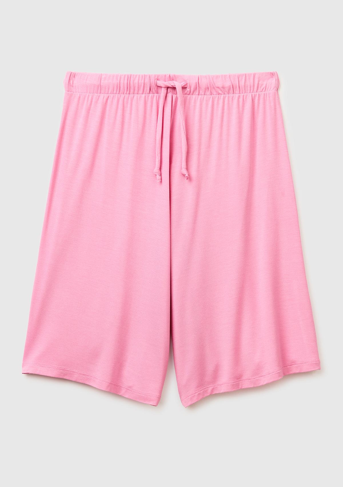 Kadın Pembe Modal Karışımlı Beli Lastikli Rahat Bermuda Şort