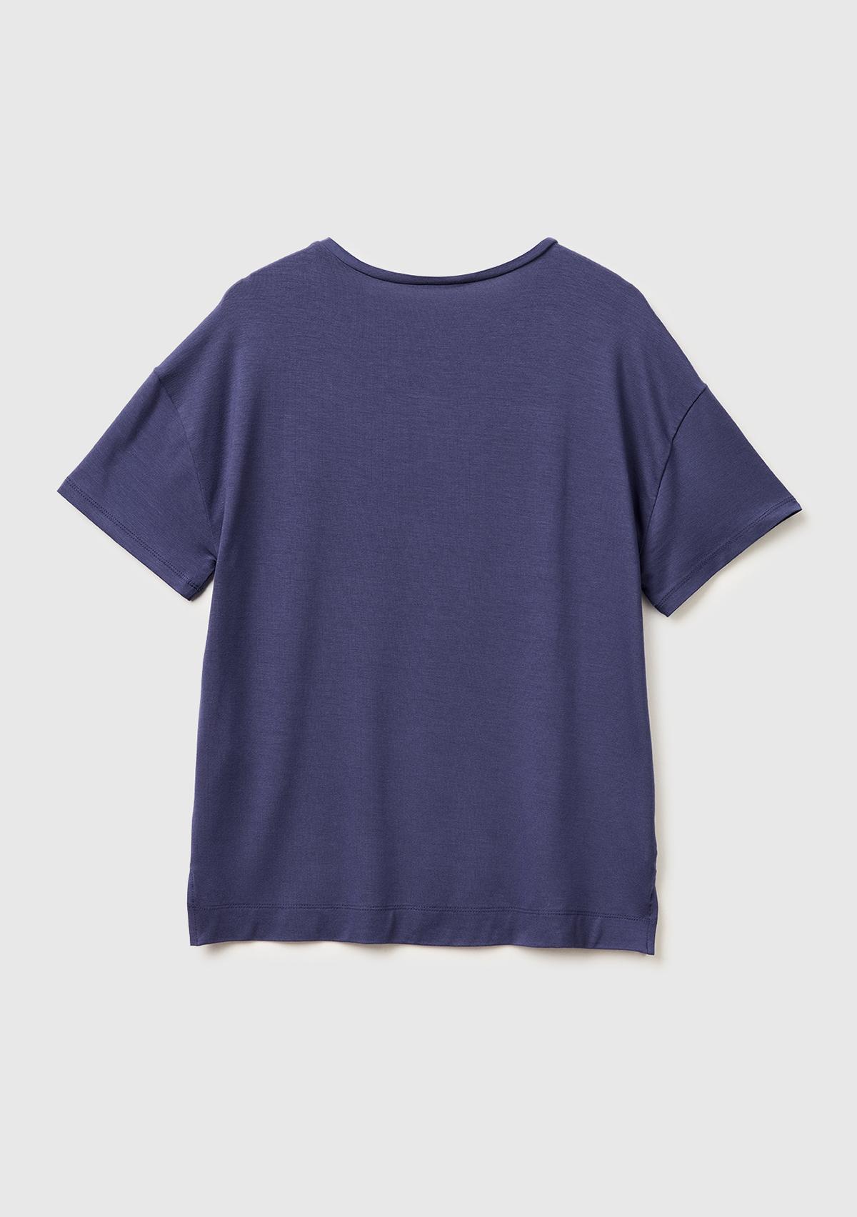 Kadın Koyu Mavi Modal Karışımlı Logolu Kısa Kollu Yuvarlak Yaka T-Shirt