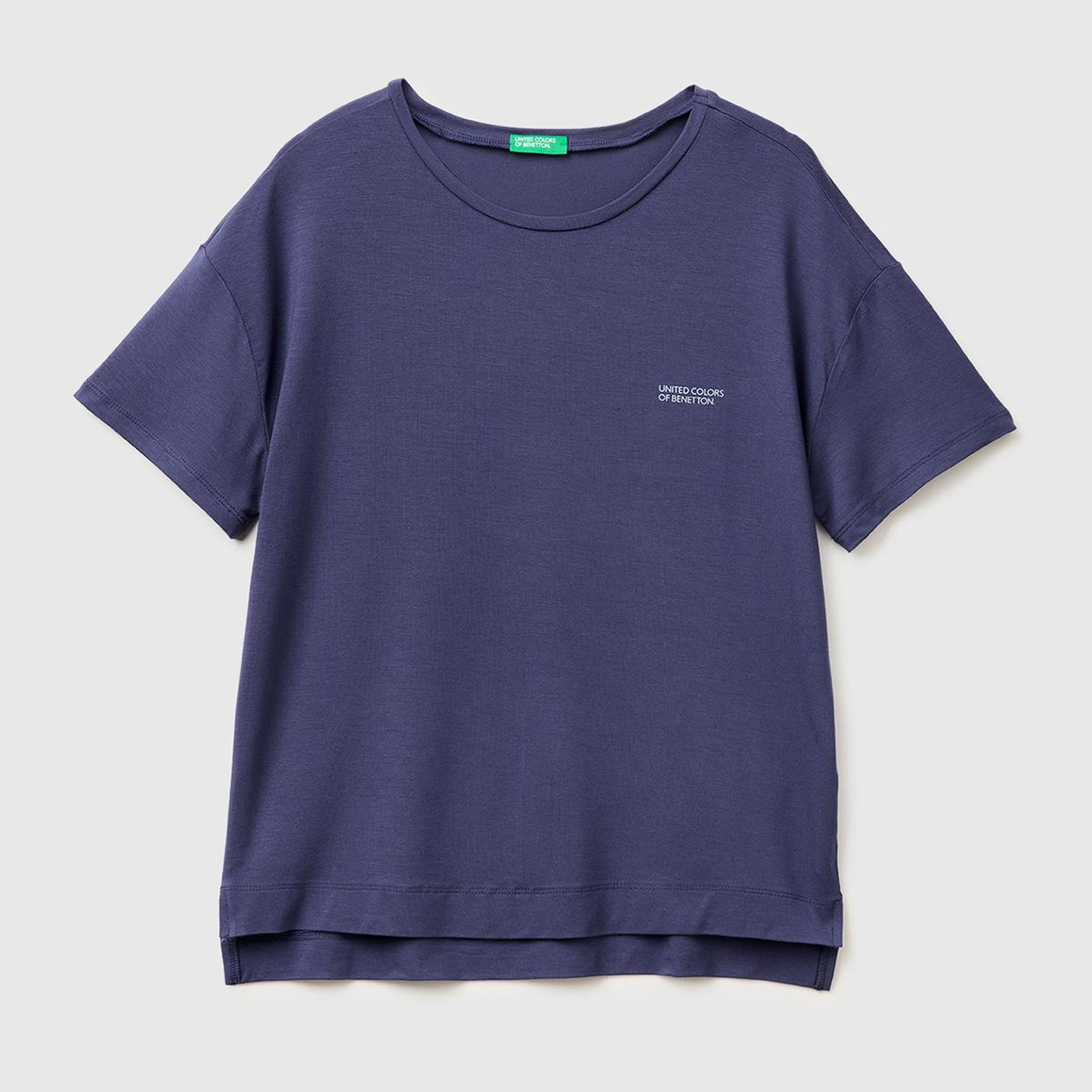 Kadın Koyu Mavi Modal Karışımlı Logolu Kısa Kollu Yuvarlak Yaka T-Shirt