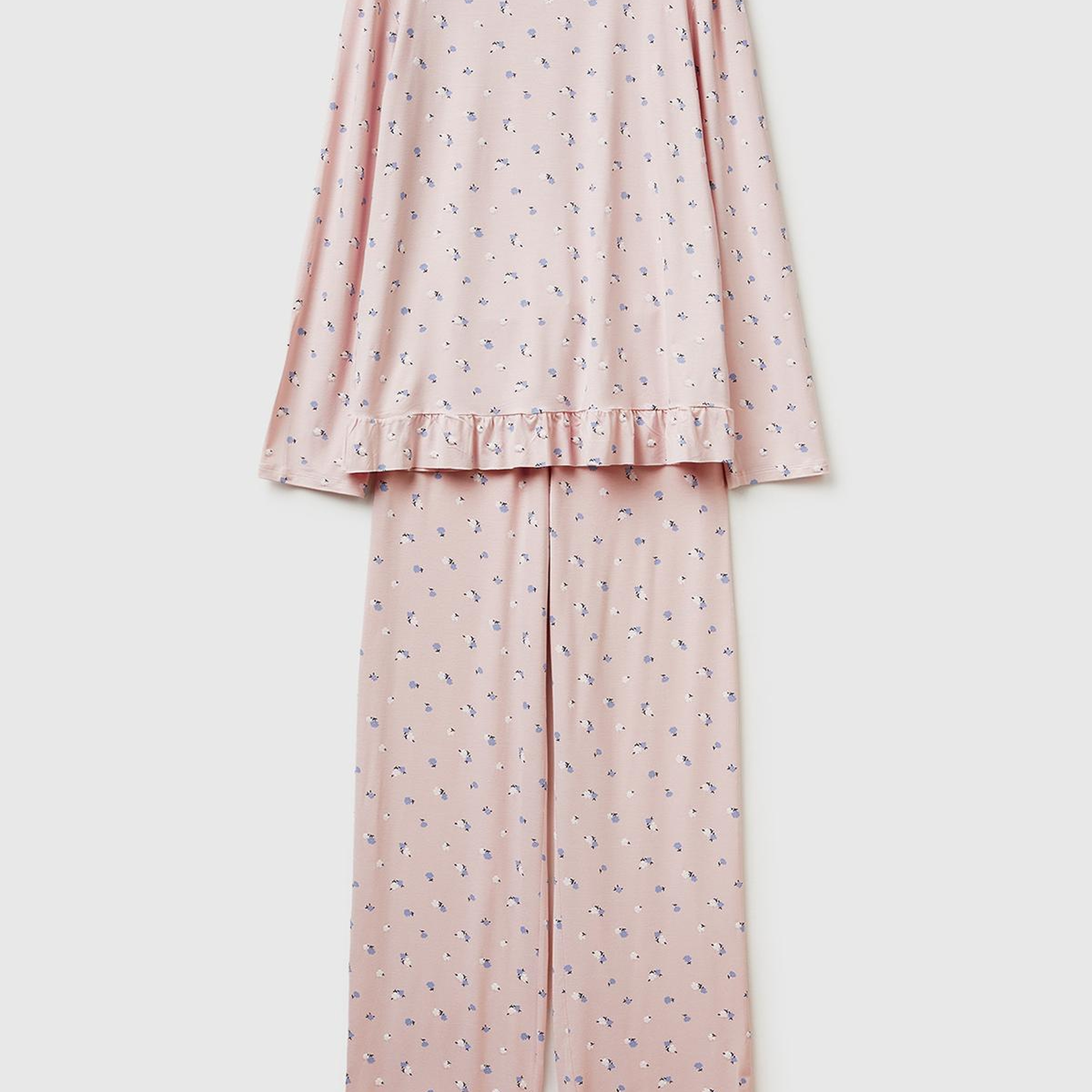 Kadın Pembe Viskoz Karışımlı Desenli Comfort Fit Pijama Takımı