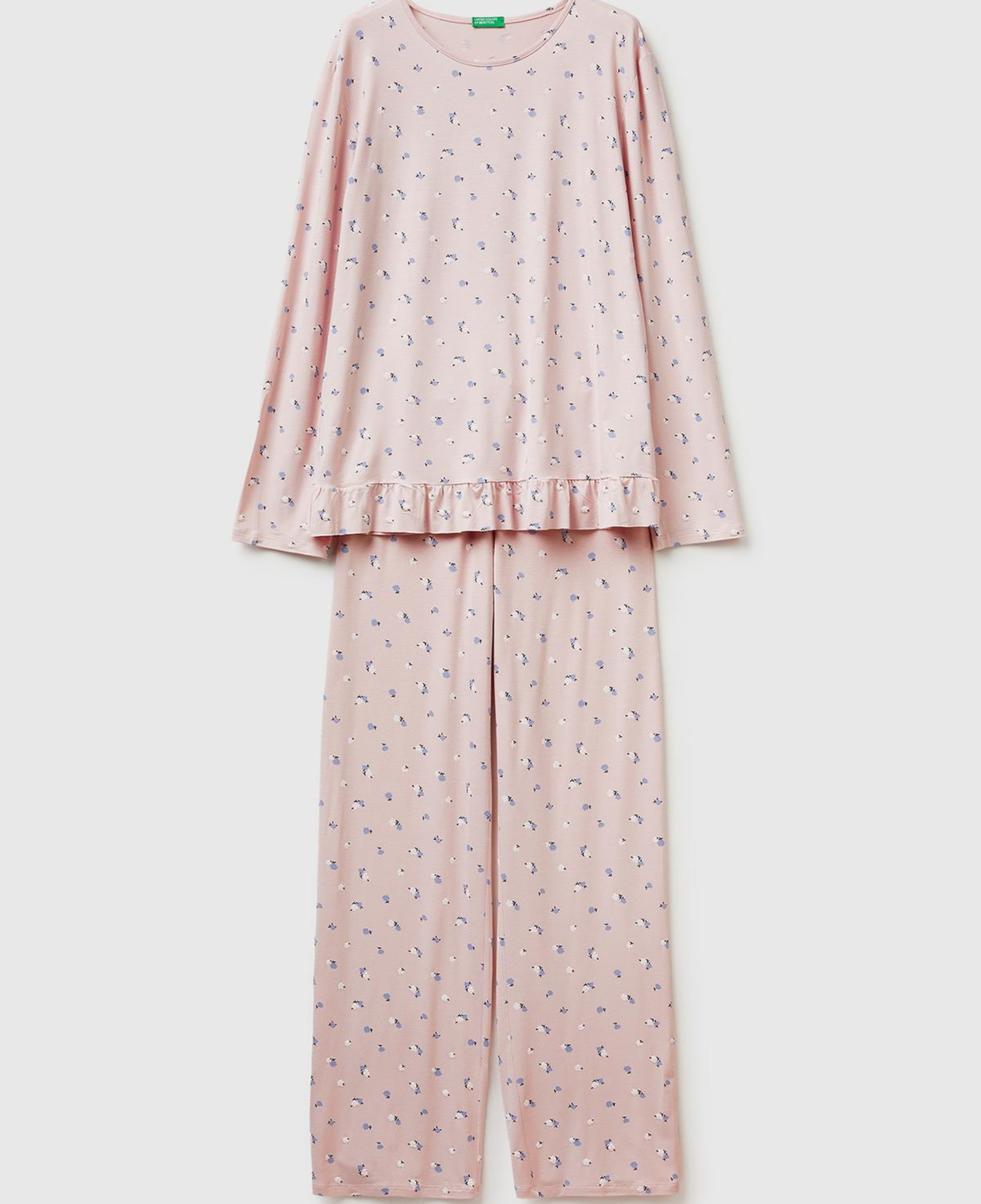 Kadın Pembe Viskoz Karışımlı Desenli Comfort Fit Pijama Takımı