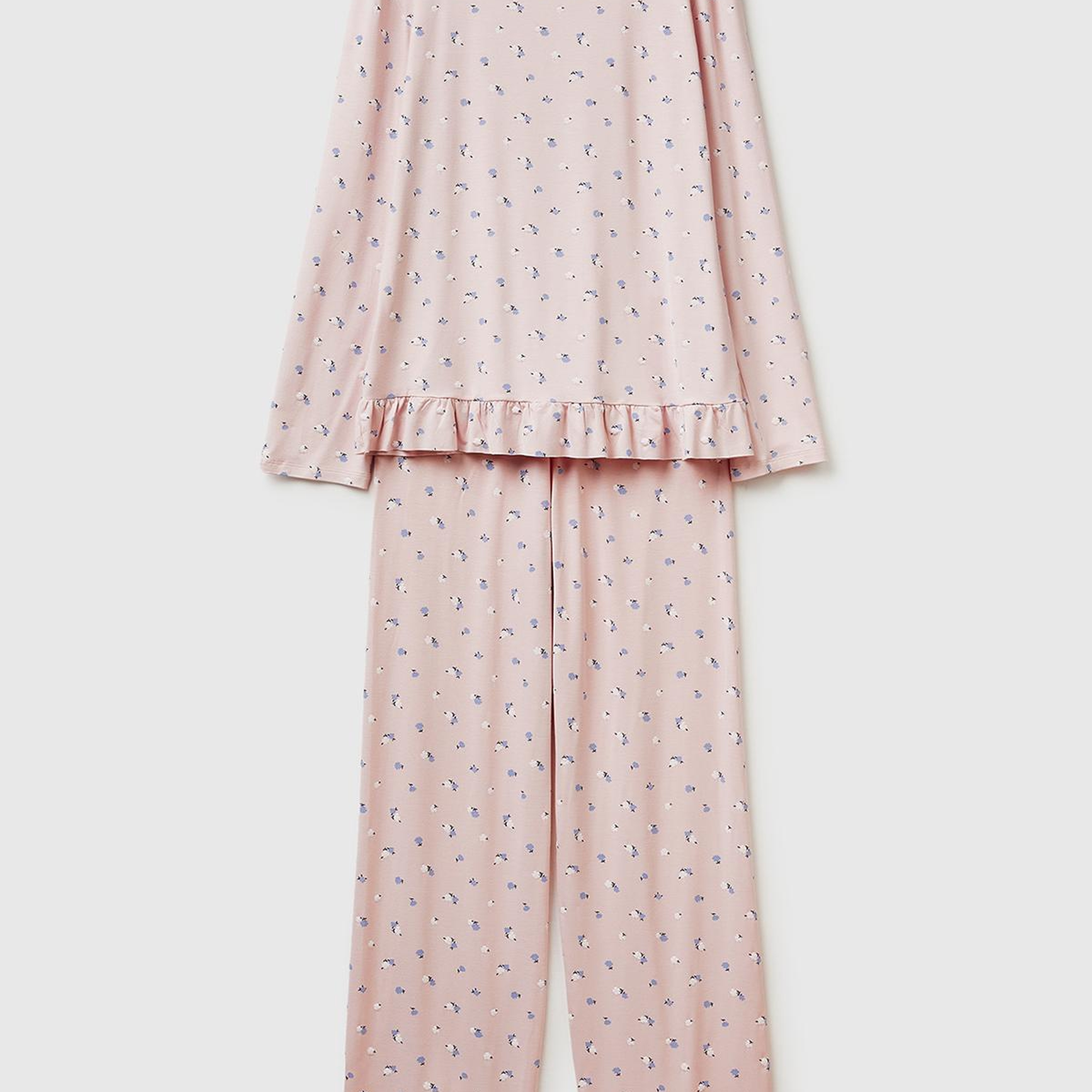 Kadın Pembe Viskoz Karışımlı Desenli Comfort Fit Pijama Takımı