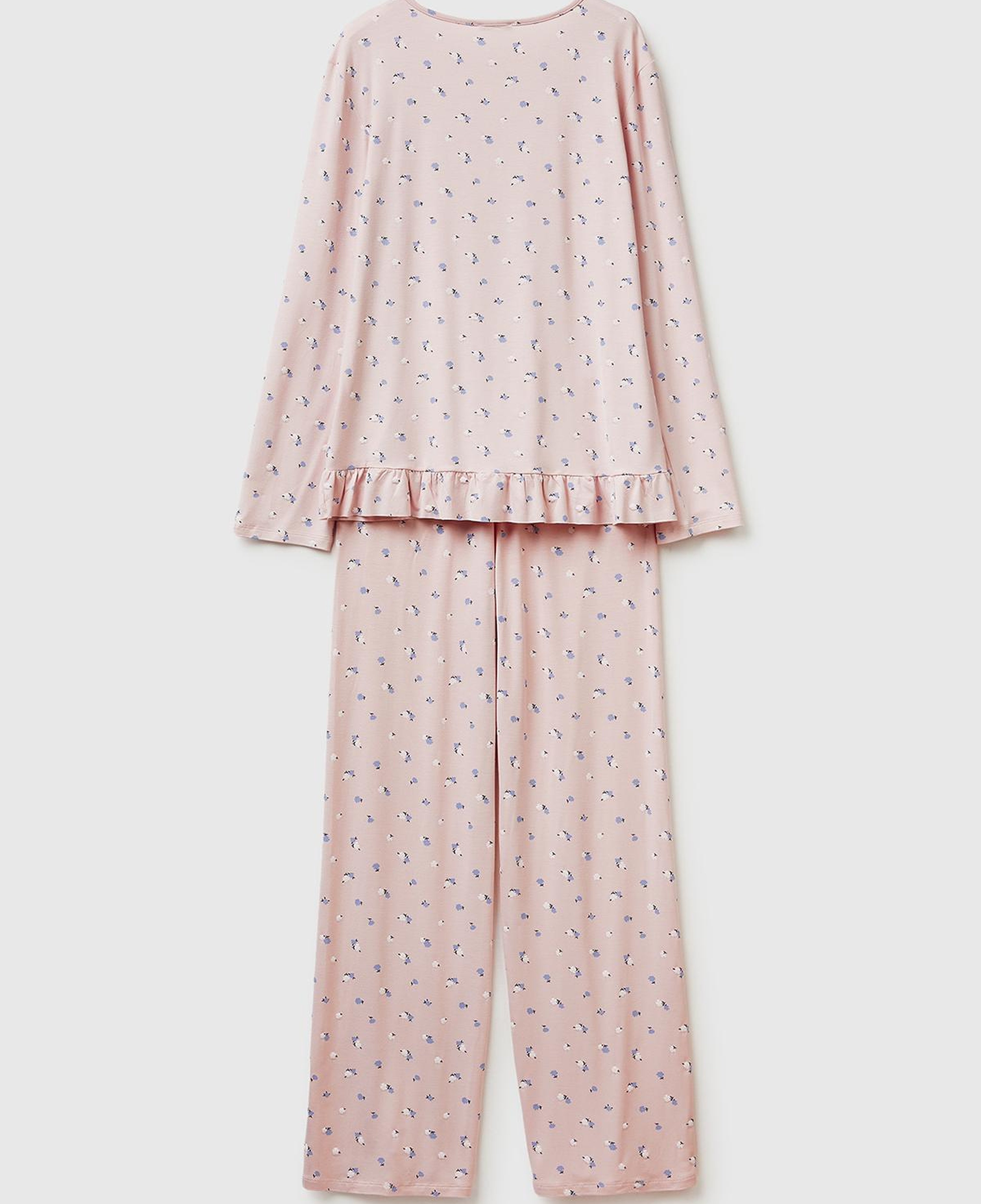 Kadın Pembe Viskoz Karışımlı Desenli Comfort Fit Pijama Takımı