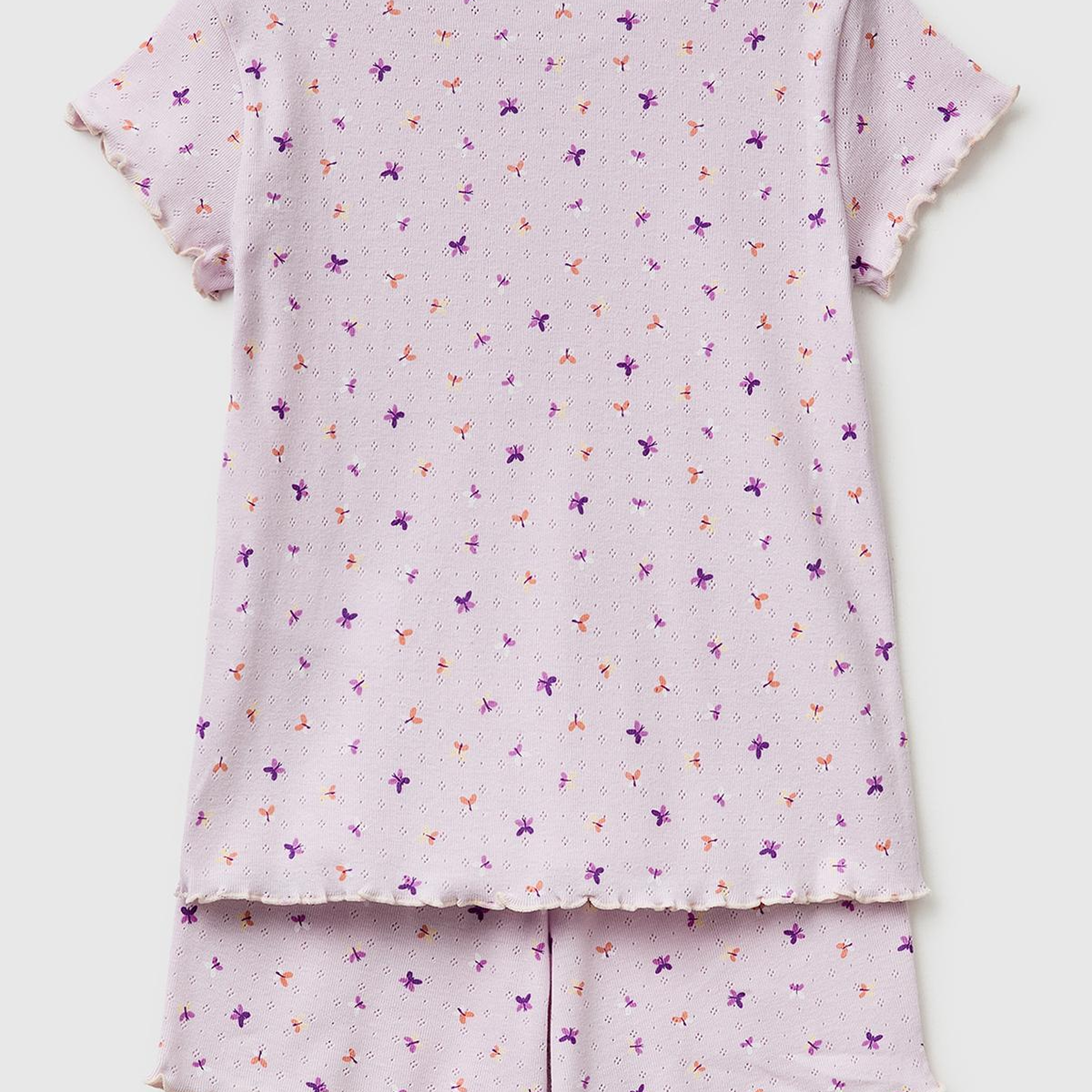 Kız Çocuk Siyah Mix Desenli Fırfır Detaylı Kısa Kollu Şortlu Pijama Takımı