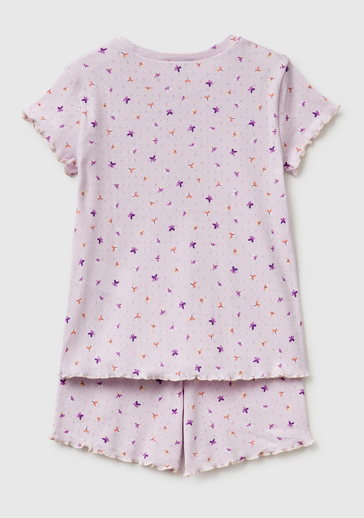 Kız Çocuk Siyah Mix Desenli Fırfır Detaylı Kısa Kollu Şortlu Pijama Takımı