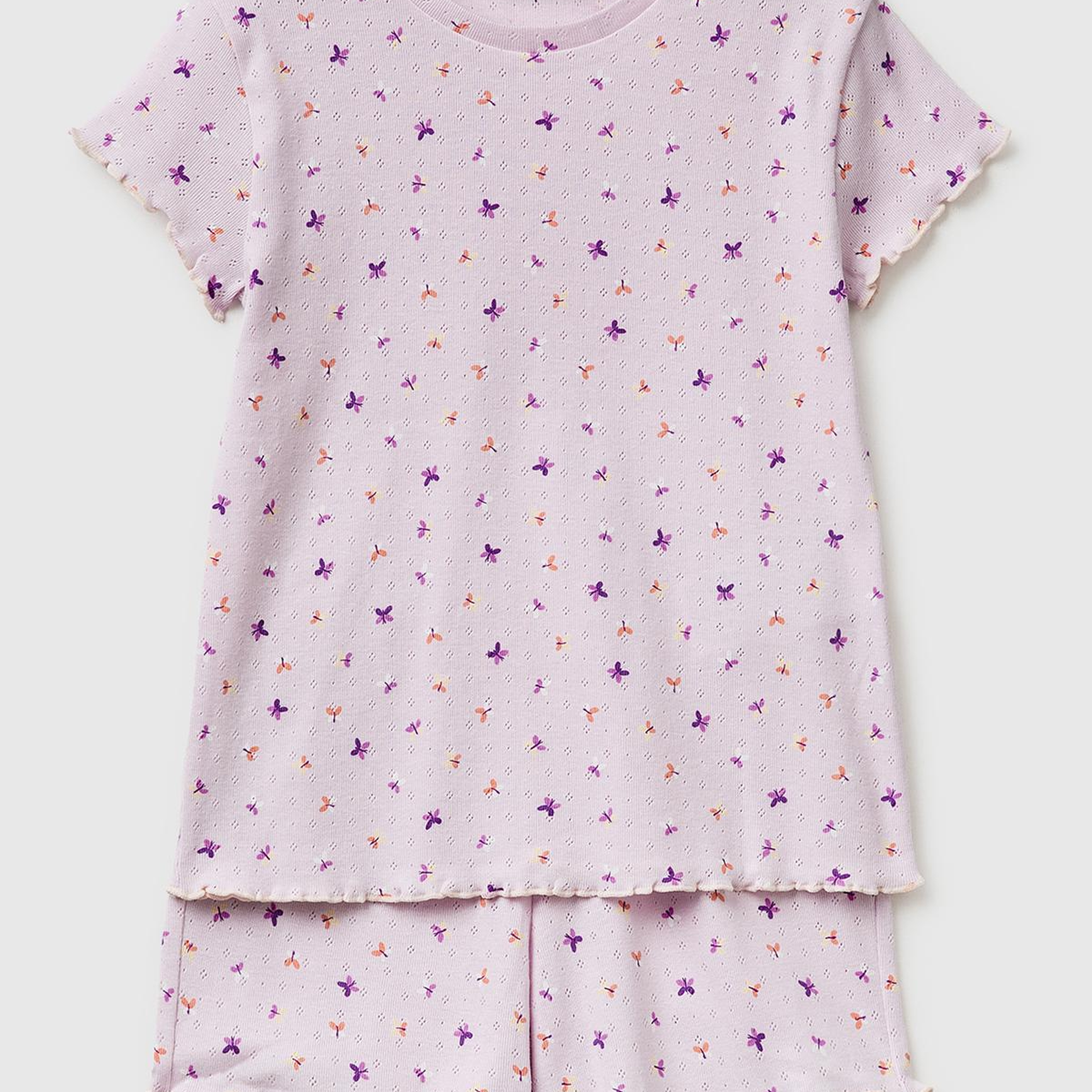 Kız Çocuk Siyah Mix Desenli Fırfır Detaylı Kısa Kollu Şortlu Pijama Takımı