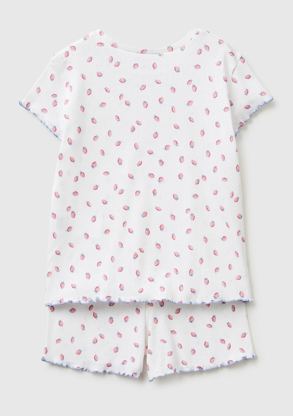Kız Çocuk Turuncu Desenli Desenli Fırfır Detaylı Kısa Kollu Şortlu Pijama Takımı