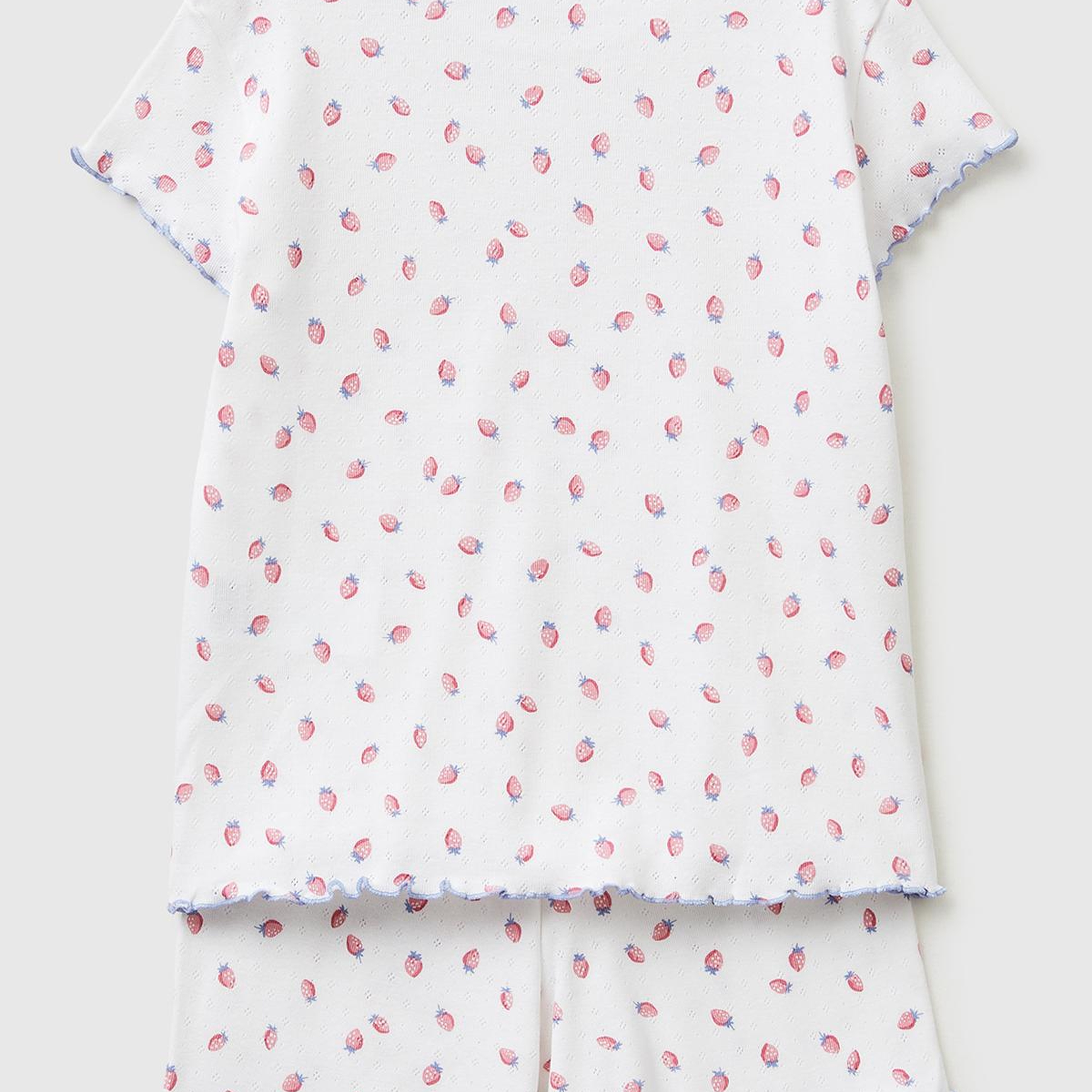 Kız Çocuk Turuncu Desenli Desenli Fırfır Detaylı Kısa Kollu Şortlu Pijama Takımı