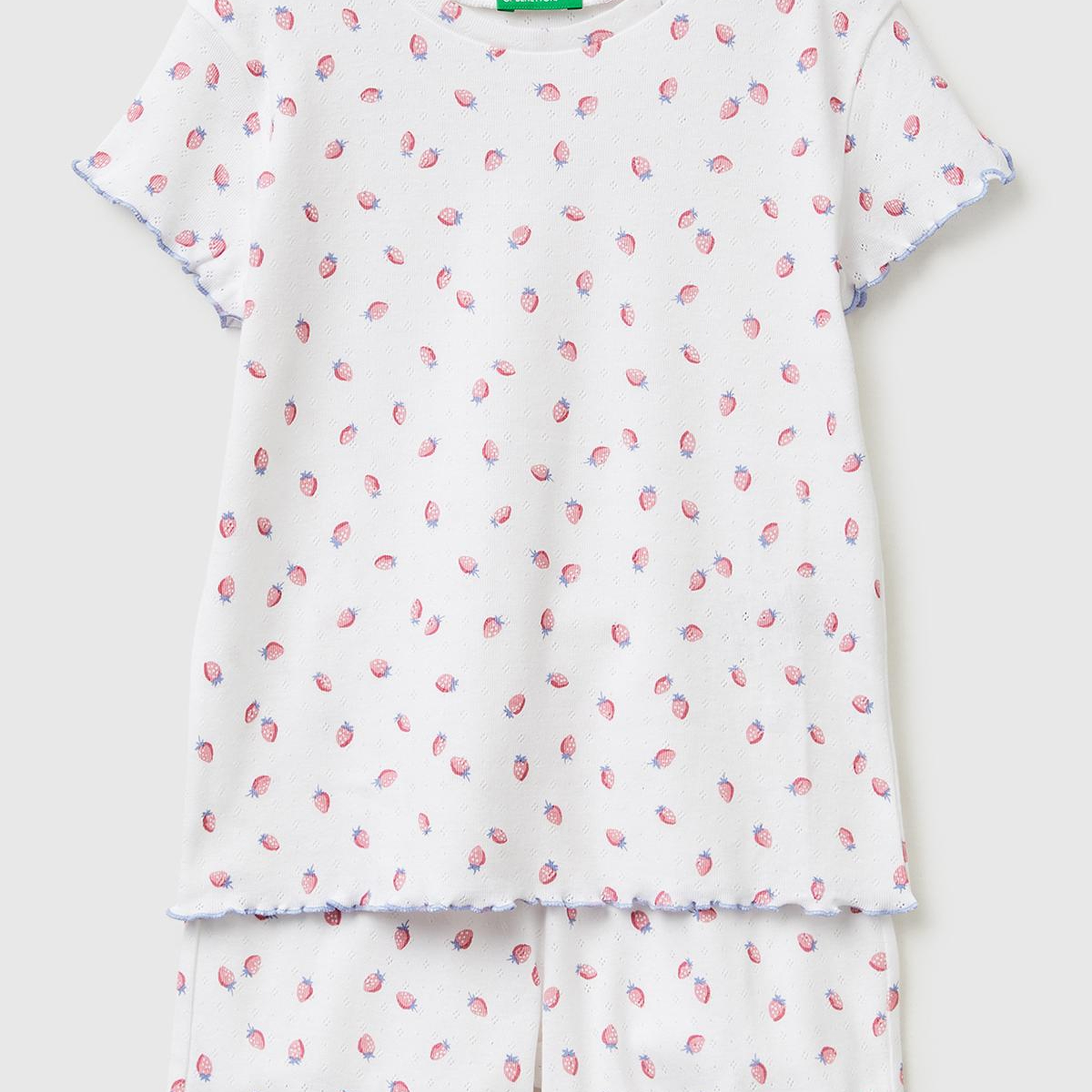 Kız Çocuk Turuncu Desenli Desenli Fırfır Detaylı Kısa Kollu Şortlu Pijama Takımı