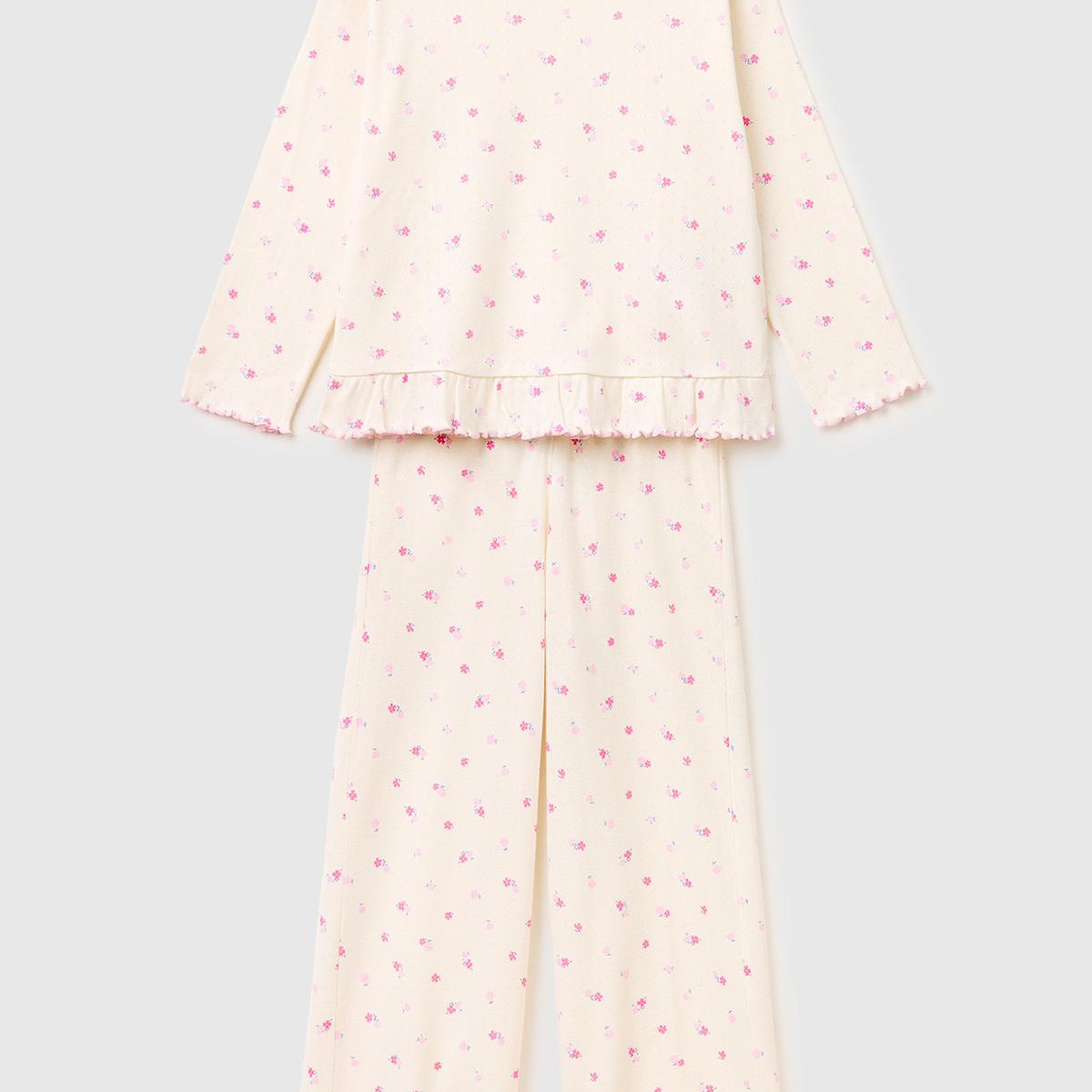 Kız Çocuk Mix Desenli Fırfır Detaylı Uzun Kollu Pijama Takımı
