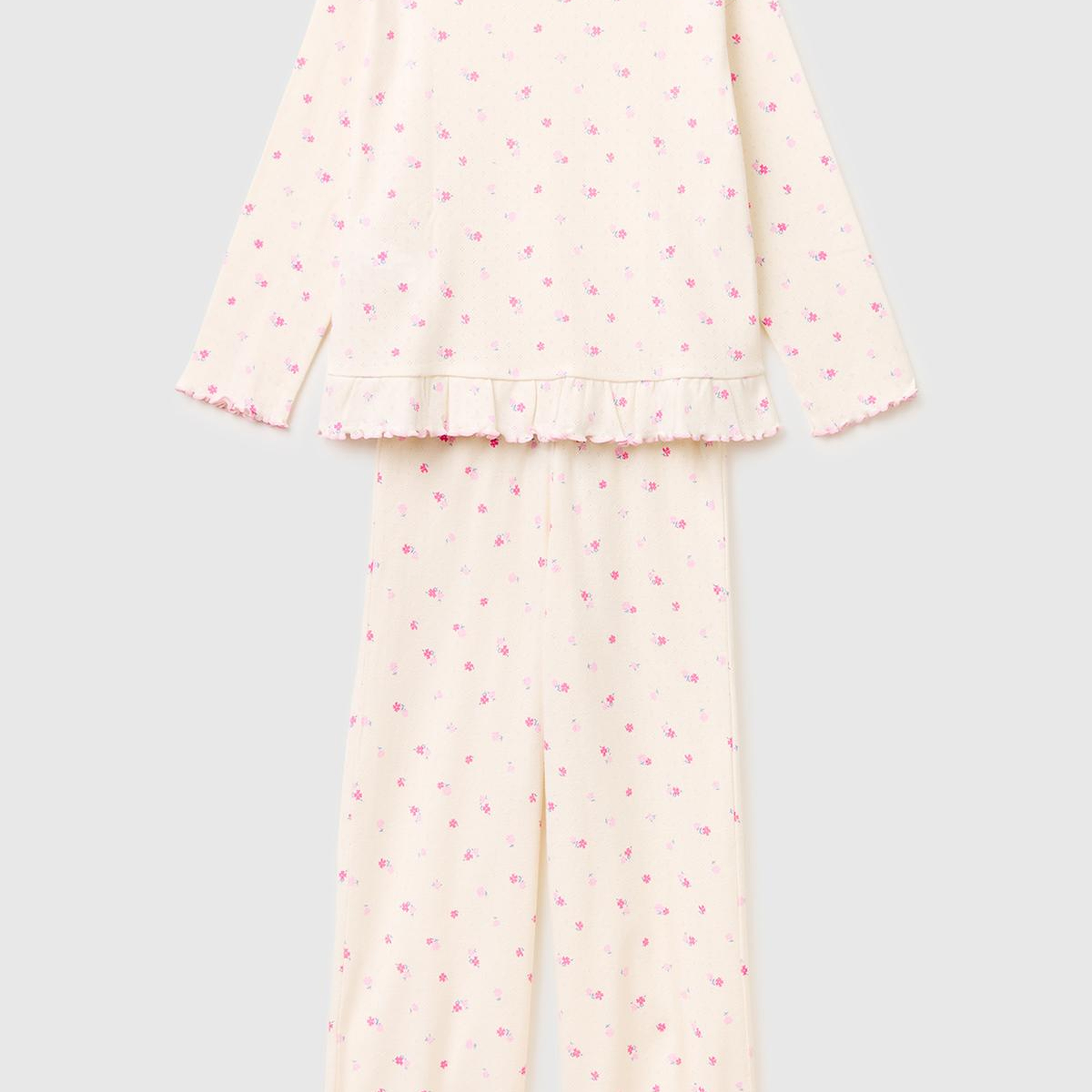 Kız Çocuk Mix Desenli Fırfır Detaylı Uzun Kollu Pijama Takımı