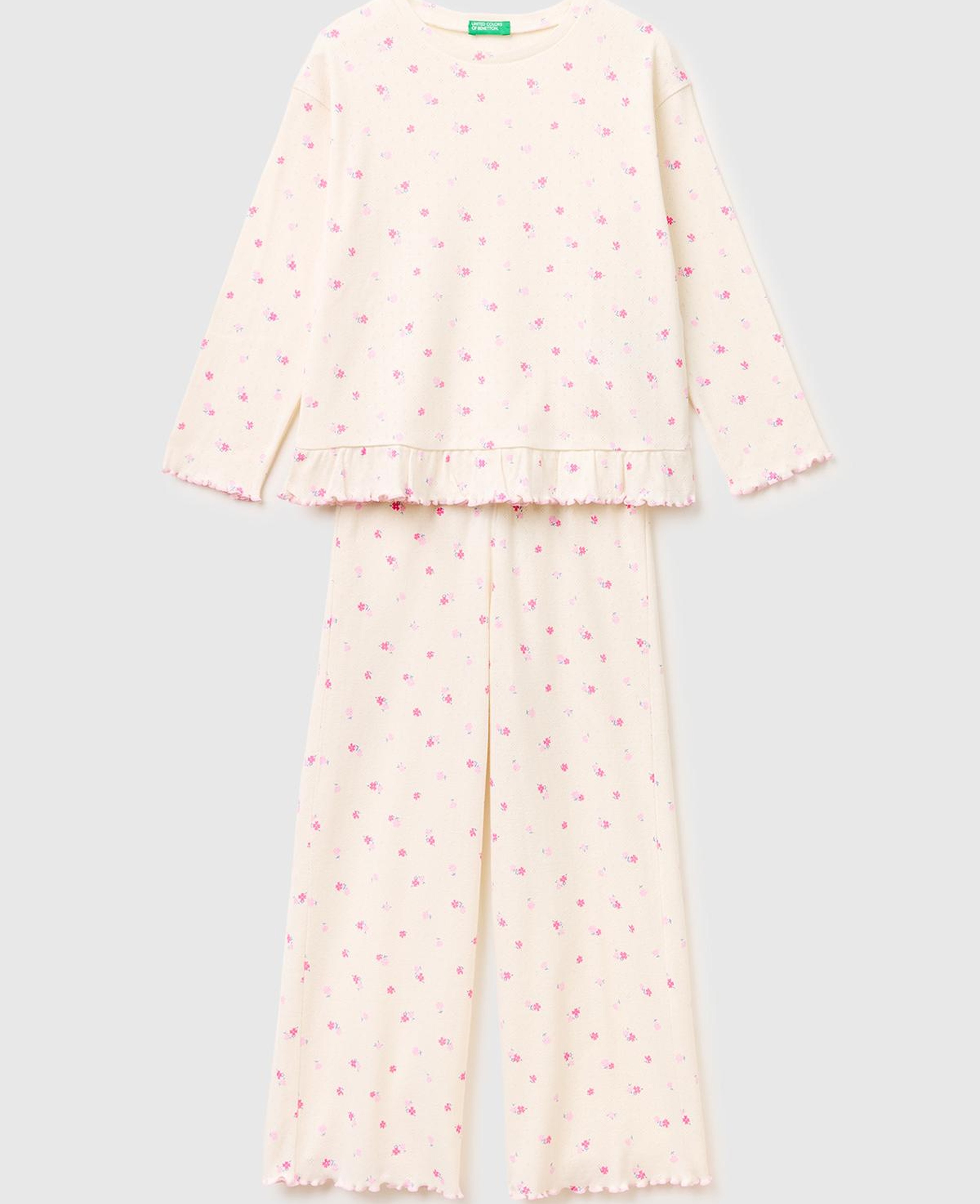 Kız Çocuk Mix Desenli Fırfır Detaylı Uzun Kollu Pijama Takımı