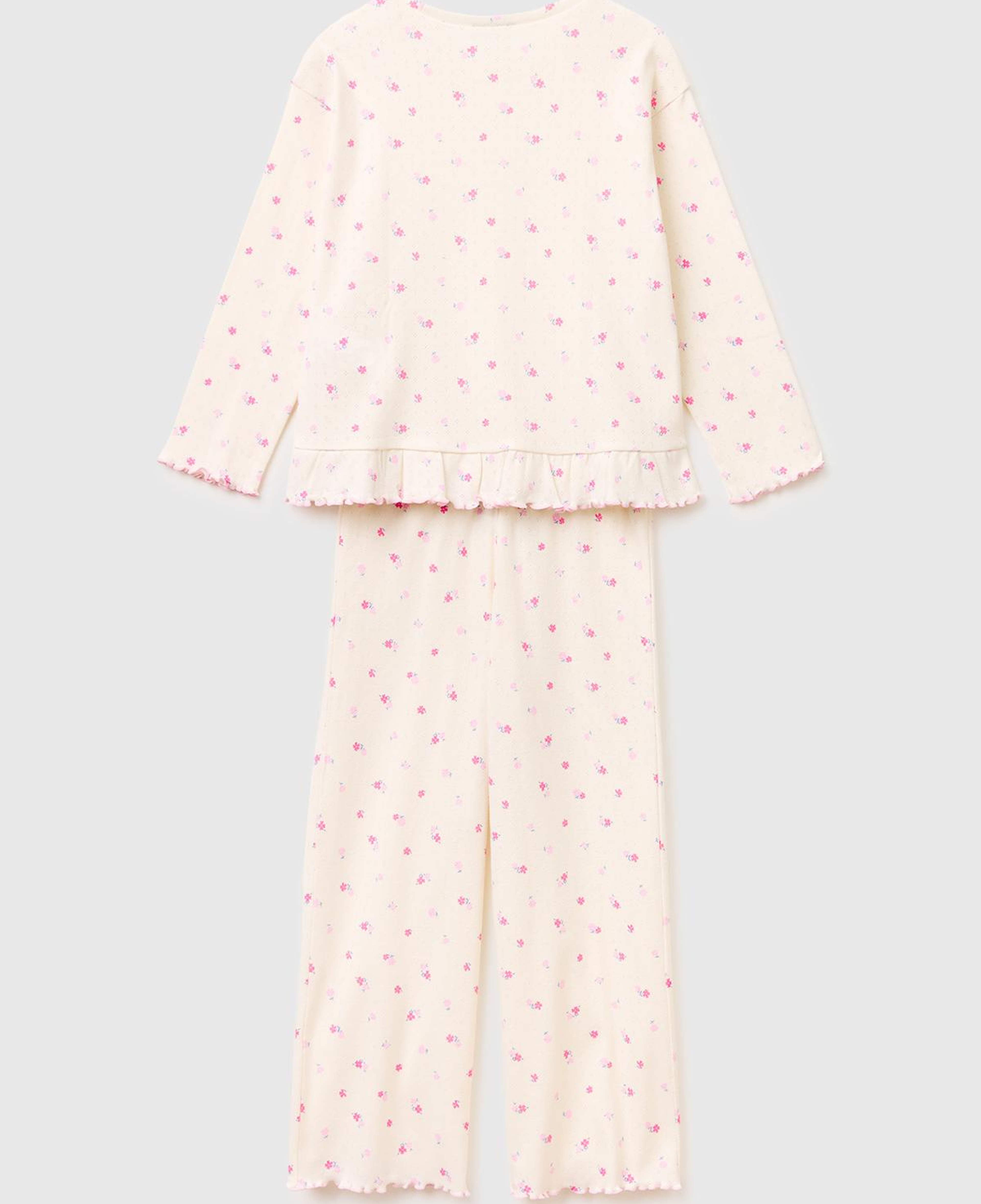 Kız Çocuk Mix Desenli Fırfır Detaylı Uzun Kollu Pijama Takımı