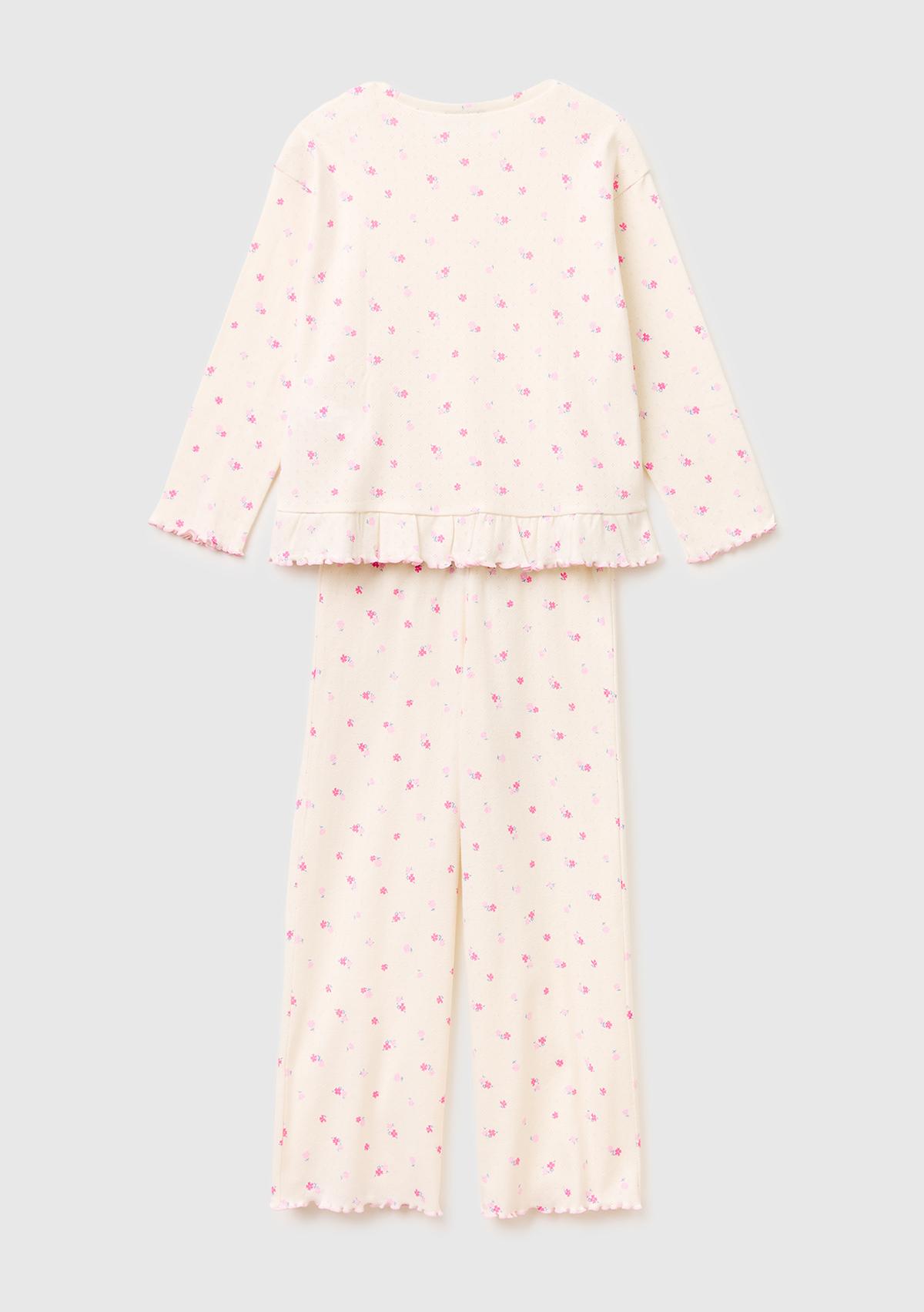 Kız Çocuk Mix Desenli Fırfır Detaylı Uzun Kollu Pijama Takımı