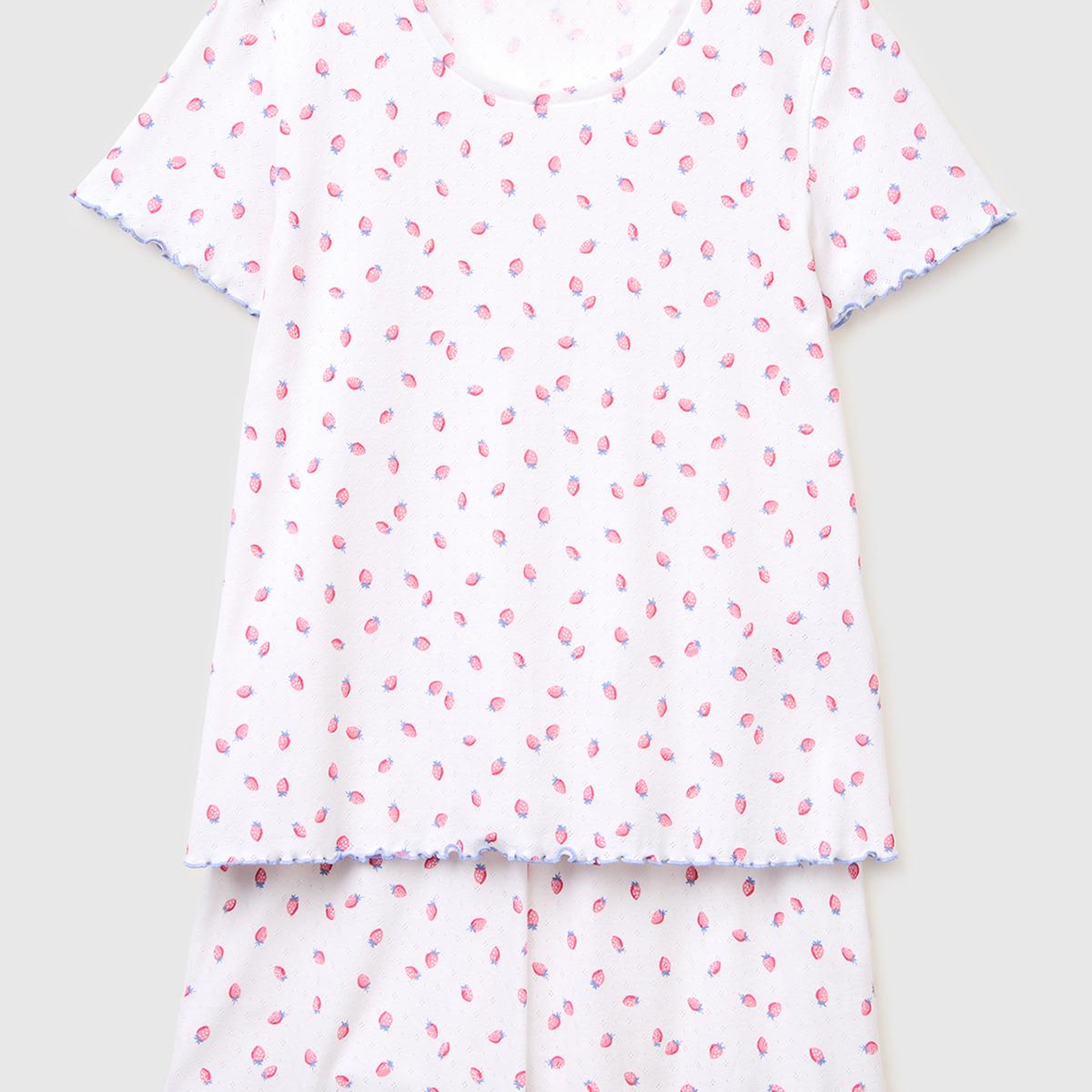 Kadın Beyaz %100 Pamuk Fırfır Detaylı Desenli Pijama Takımı