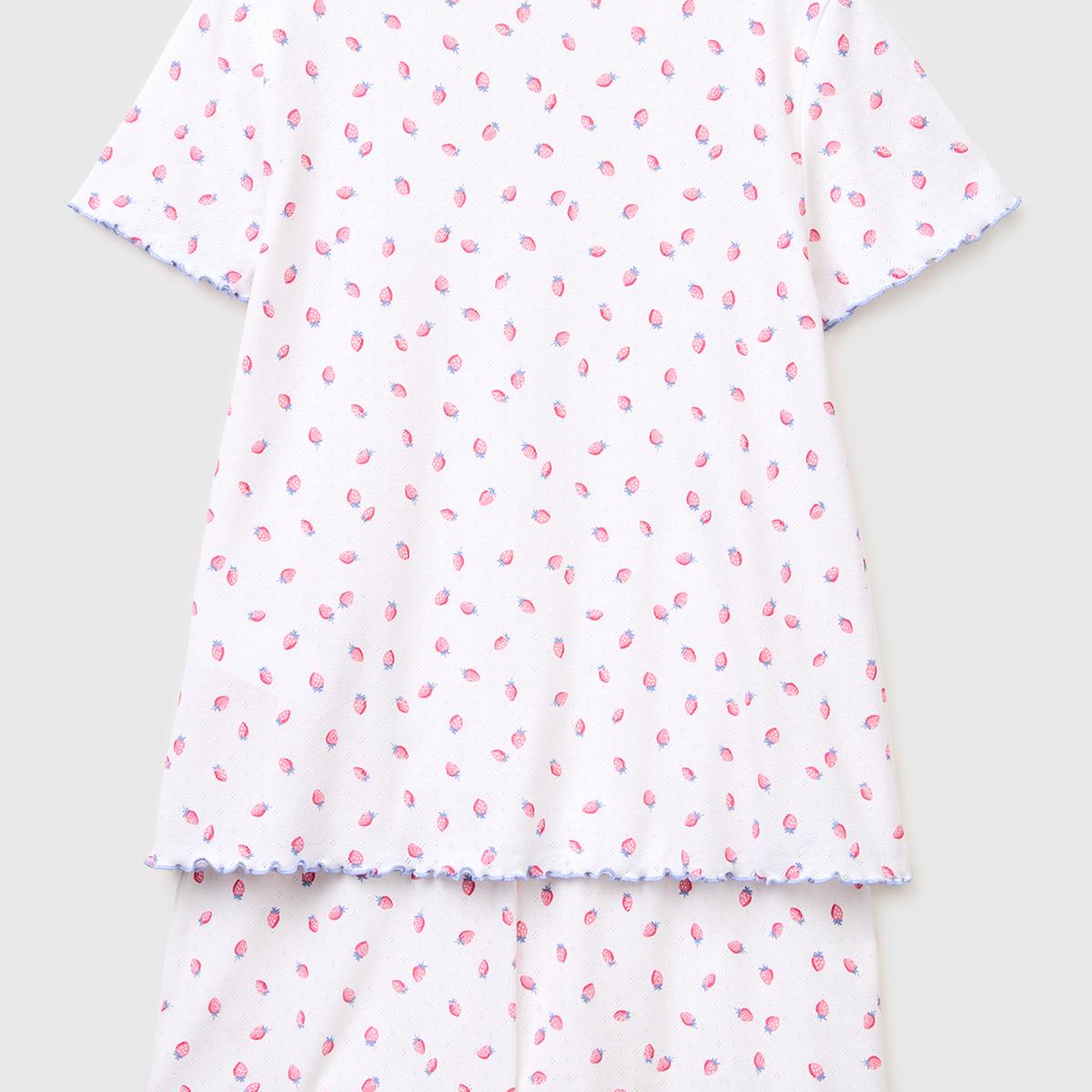 Kadın Beyaz %100 Pamuk Fırfır Detaylı Desenli Pijama Takımı