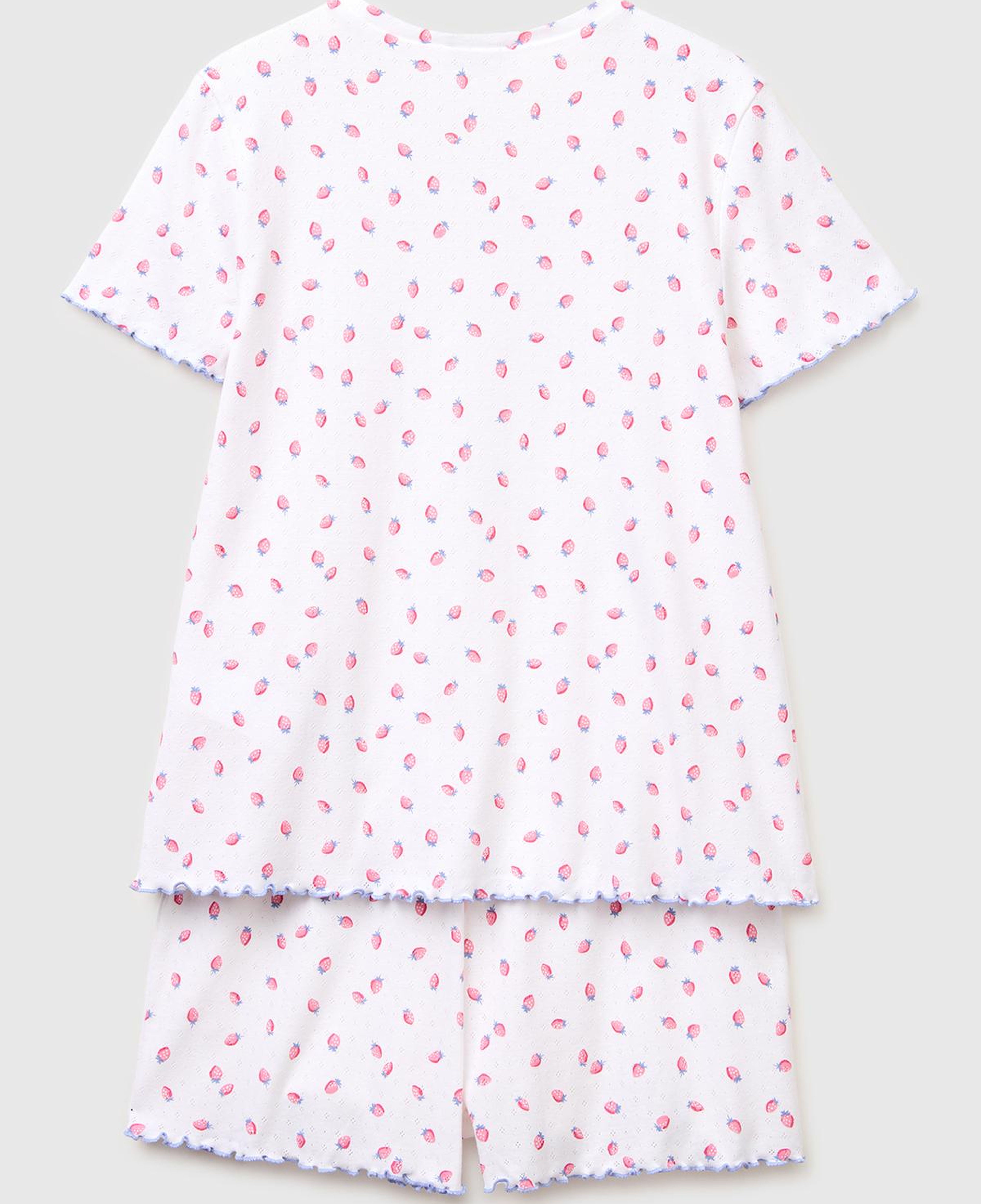 Kadın Beyaz %100 Pamuk Fırfır Detaylı Desenli Pijama Takımı