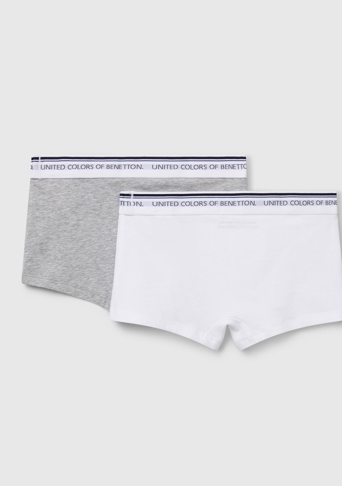 Erkek Çocuk Gri melanj Beli Logo Baskılı 2'li Boxer Seti
