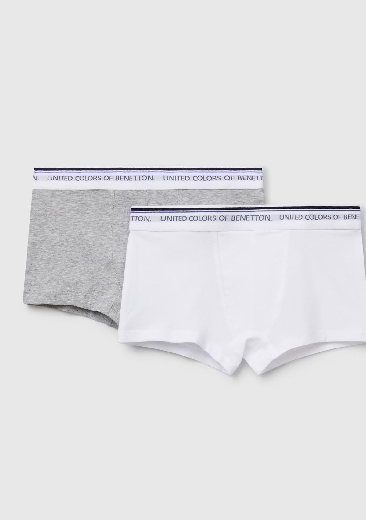 Erkek Çocuk Gri melanj Beli Logo Baskılı 2'li Boxer Seti