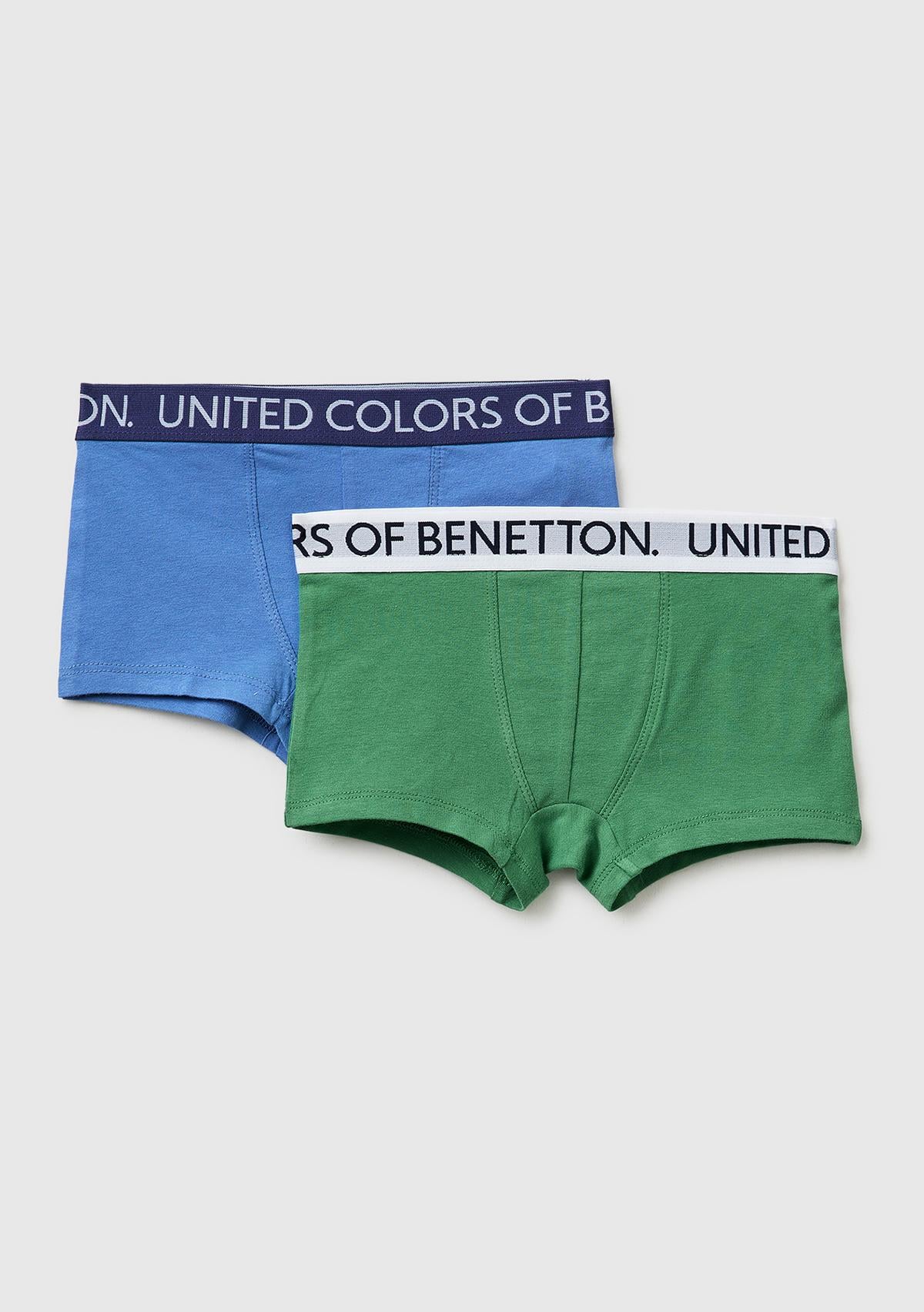Erkek Çocuk Mavi-Yeşil Beli Logo Baskılı 2'li Boxer Seti
