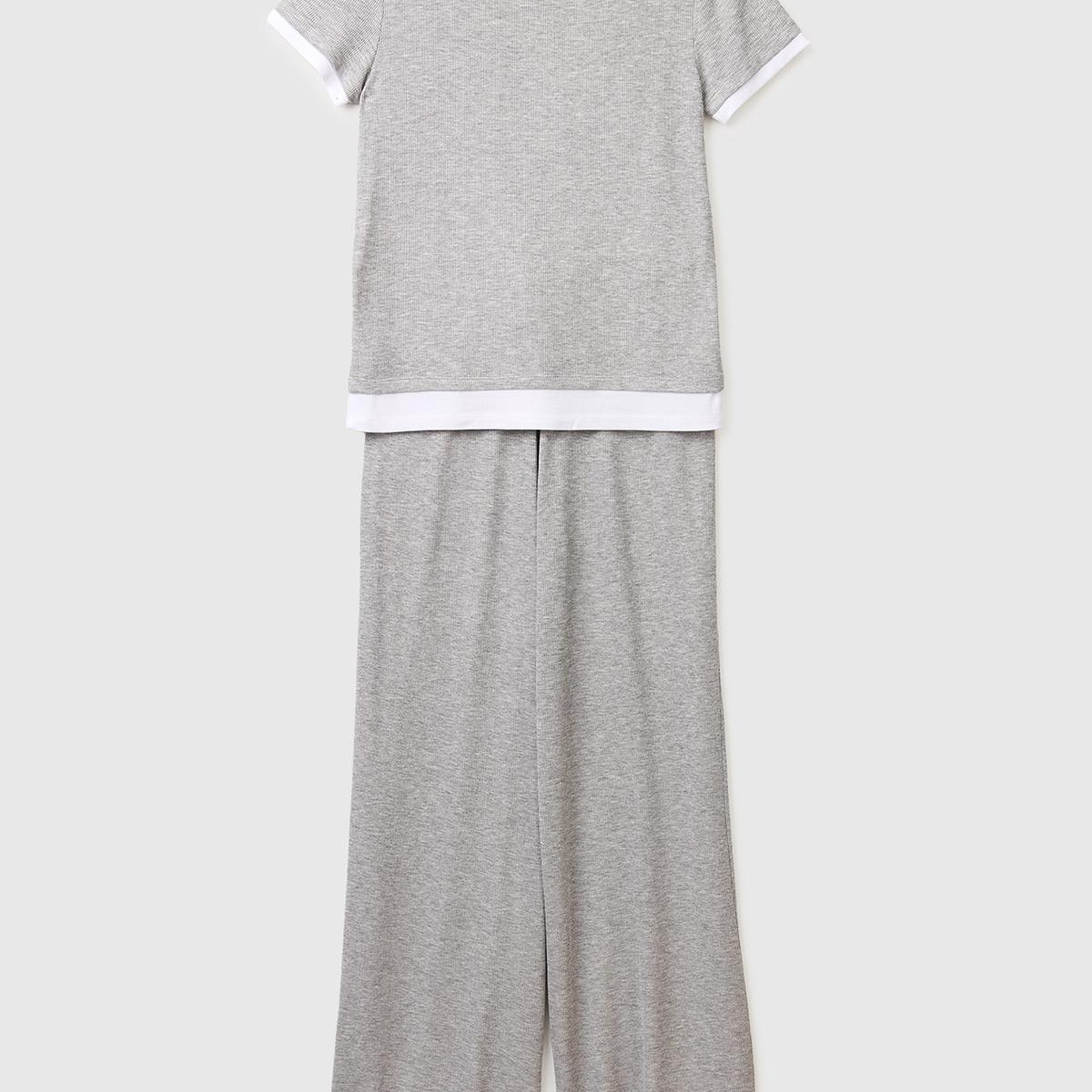 Kadın Gri Melanj Viskoz Karışımlı Kontrast Renkli Rahat  Pijama Takımı