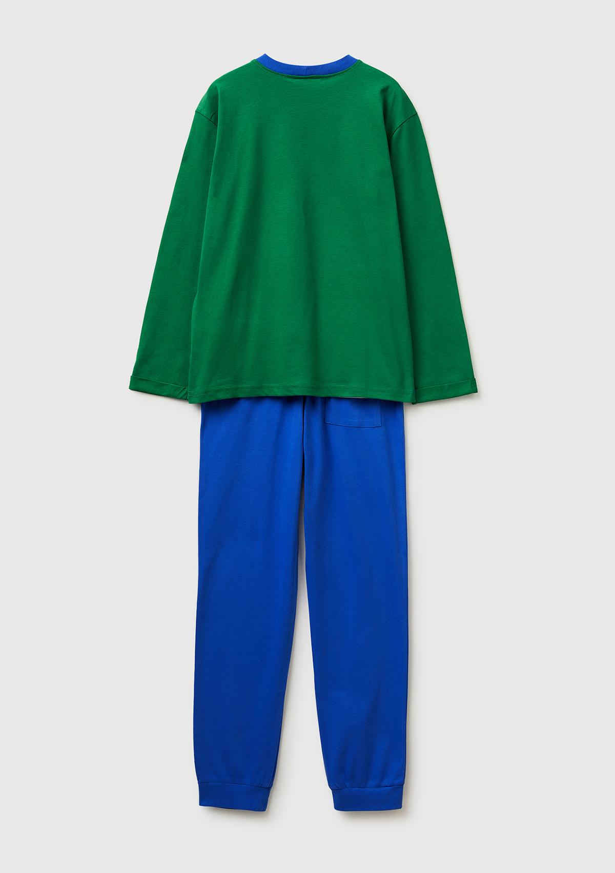 Erkek Çocuk Turuncu Desenli Paul Frank Baskılı Kontrast Renkli Uzun Kollu Pijama Takımı