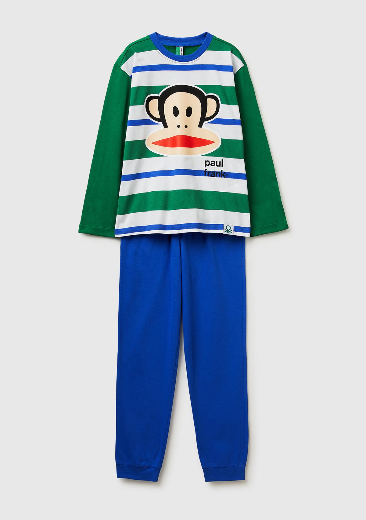 Erkek Çocuk Turuncu Desenli Paul Frank Baskılı Kontrast Renkli Uzun Kollu Pijama Takımı