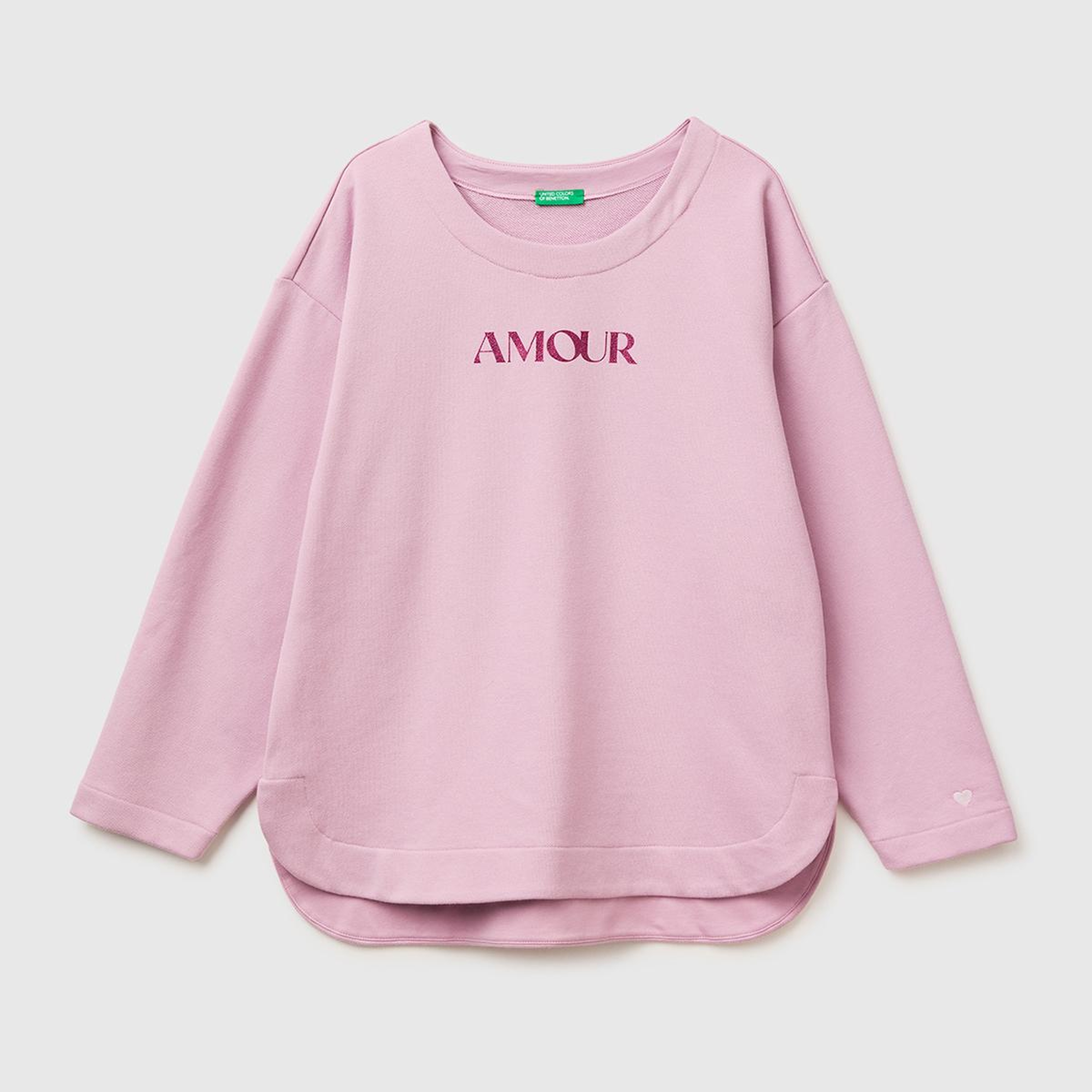 Kadın Açık Pembe Pamuk Karışımlı Simli Baskılı Yuvarlak Yaka Sweatshirt