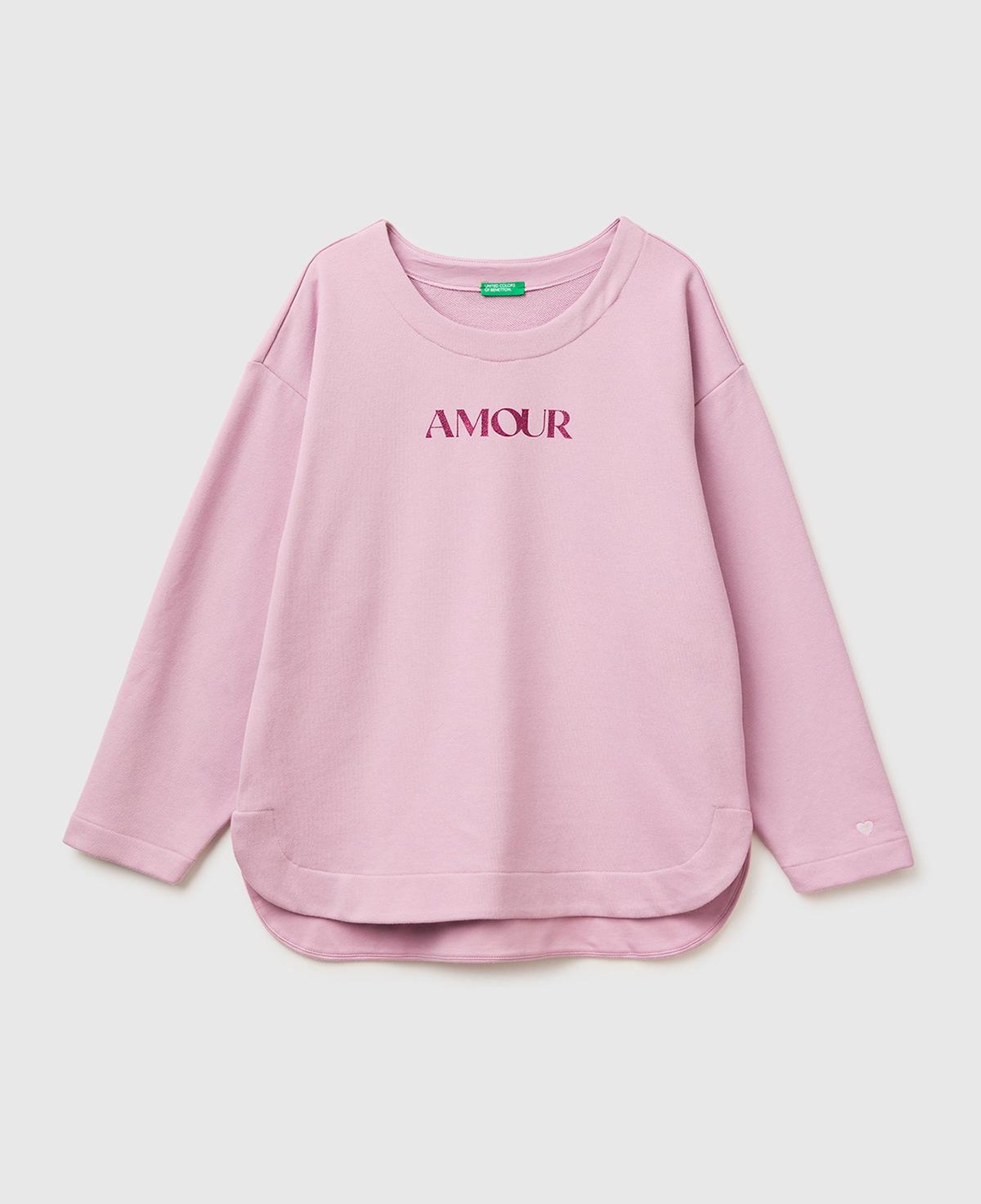 Kadın Açık Pembe Pamuk Karışımlı Simli Baskılı Yuvarlak Yaka Sweatshirt