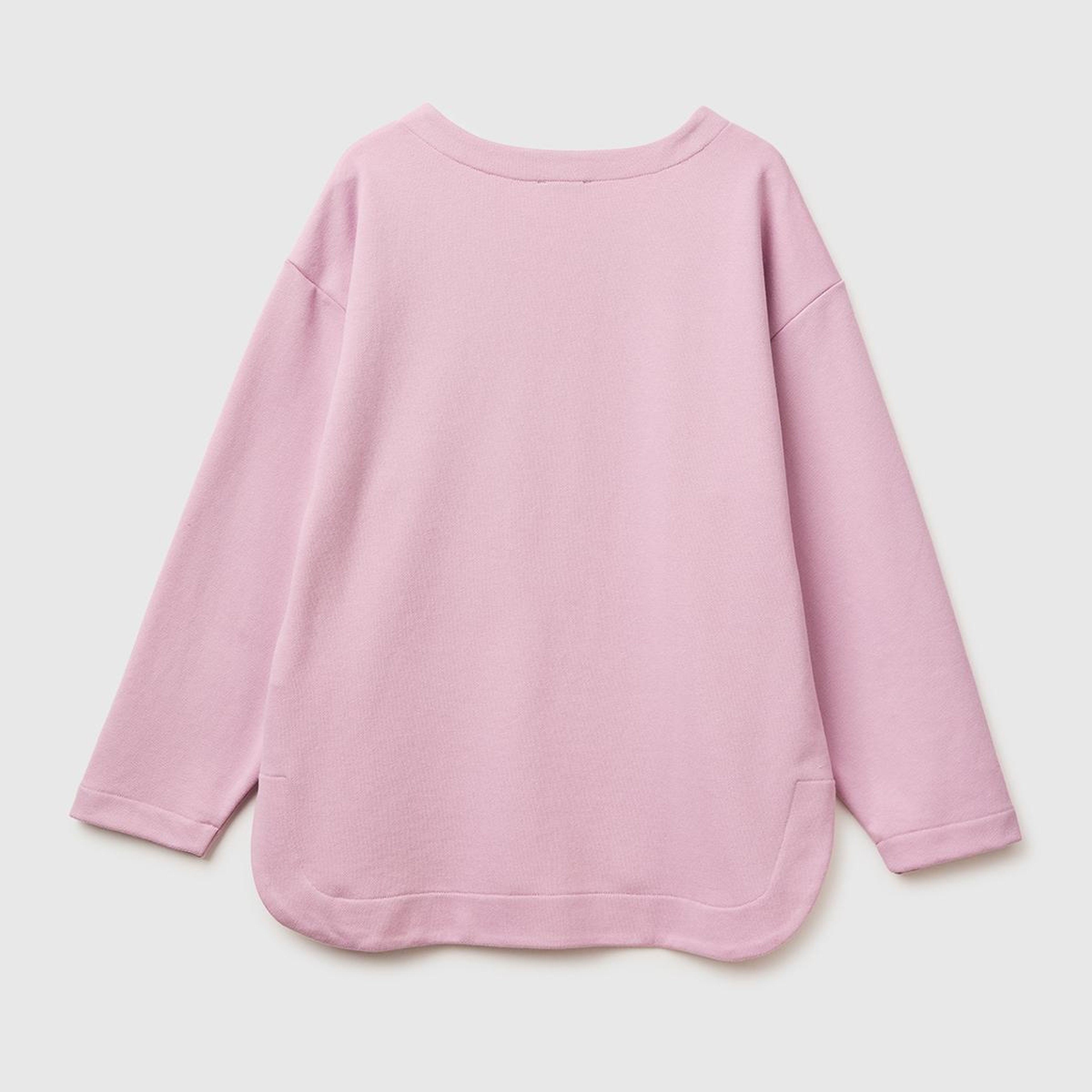 Kadın Açık Pembe Pamuk Karışımlı Simli Baskılı Yuvarlak Yaka Sweatshirt